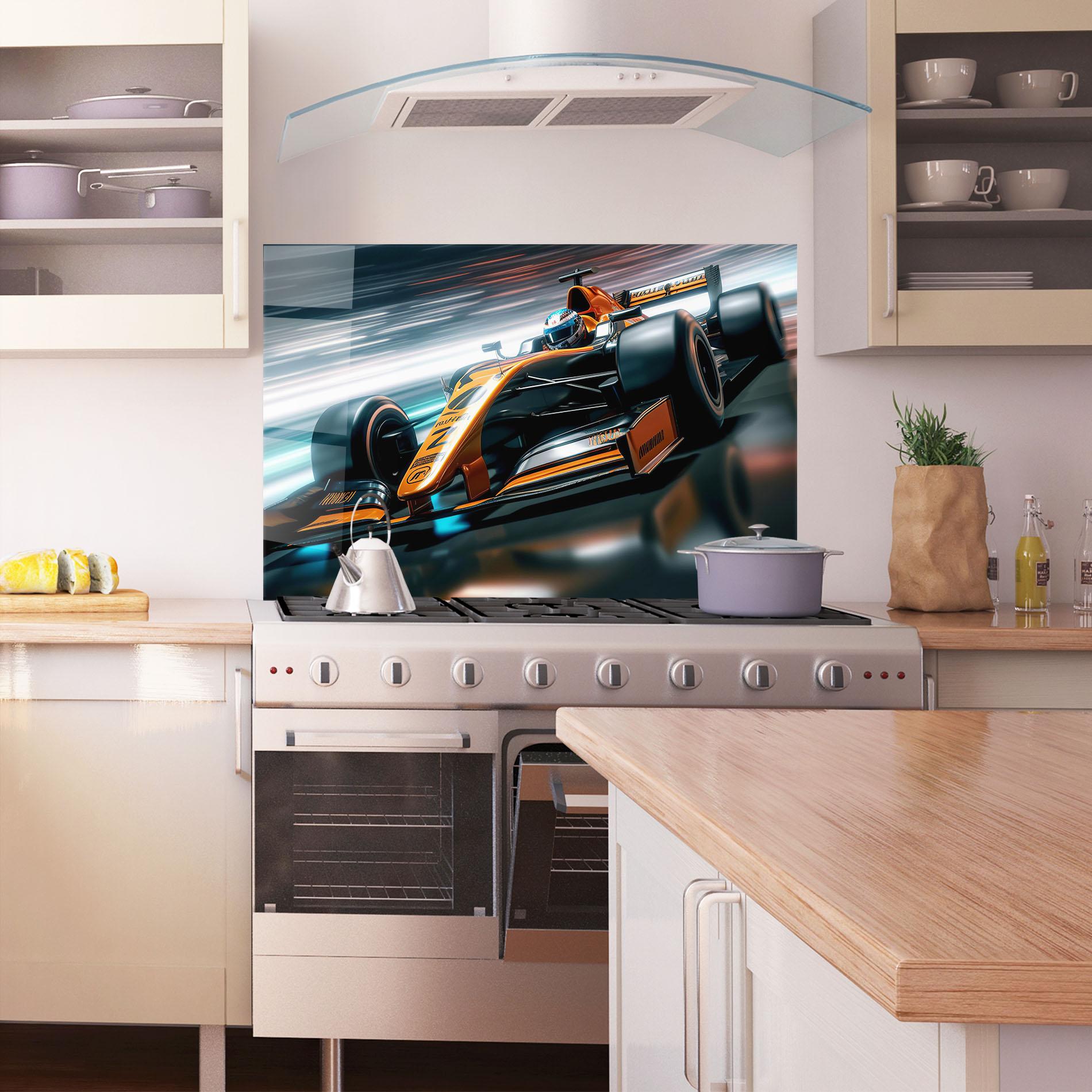 Panel Szklany do Kuchni Orange F1 Car mockup 1