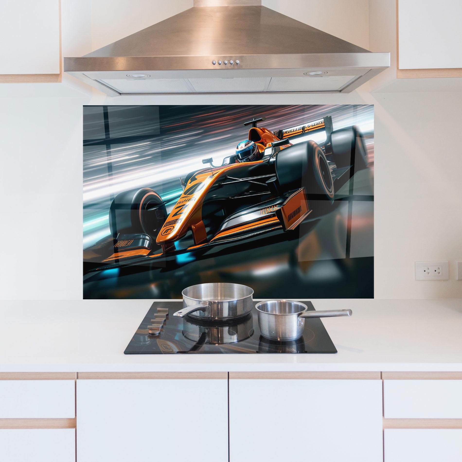 Panel Szklany do Kuchni Orange F1 Car mockup 5