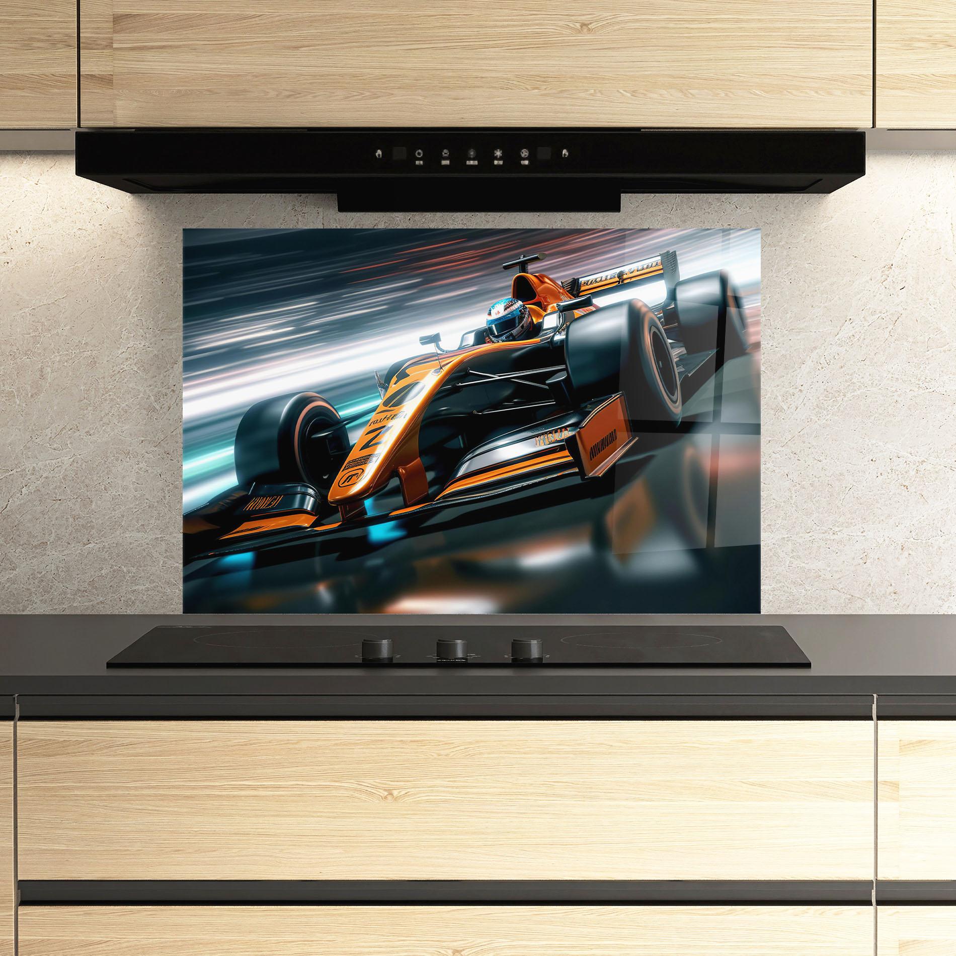 Panel Szklany do Kuchni Orange F1 Car mockup 3
