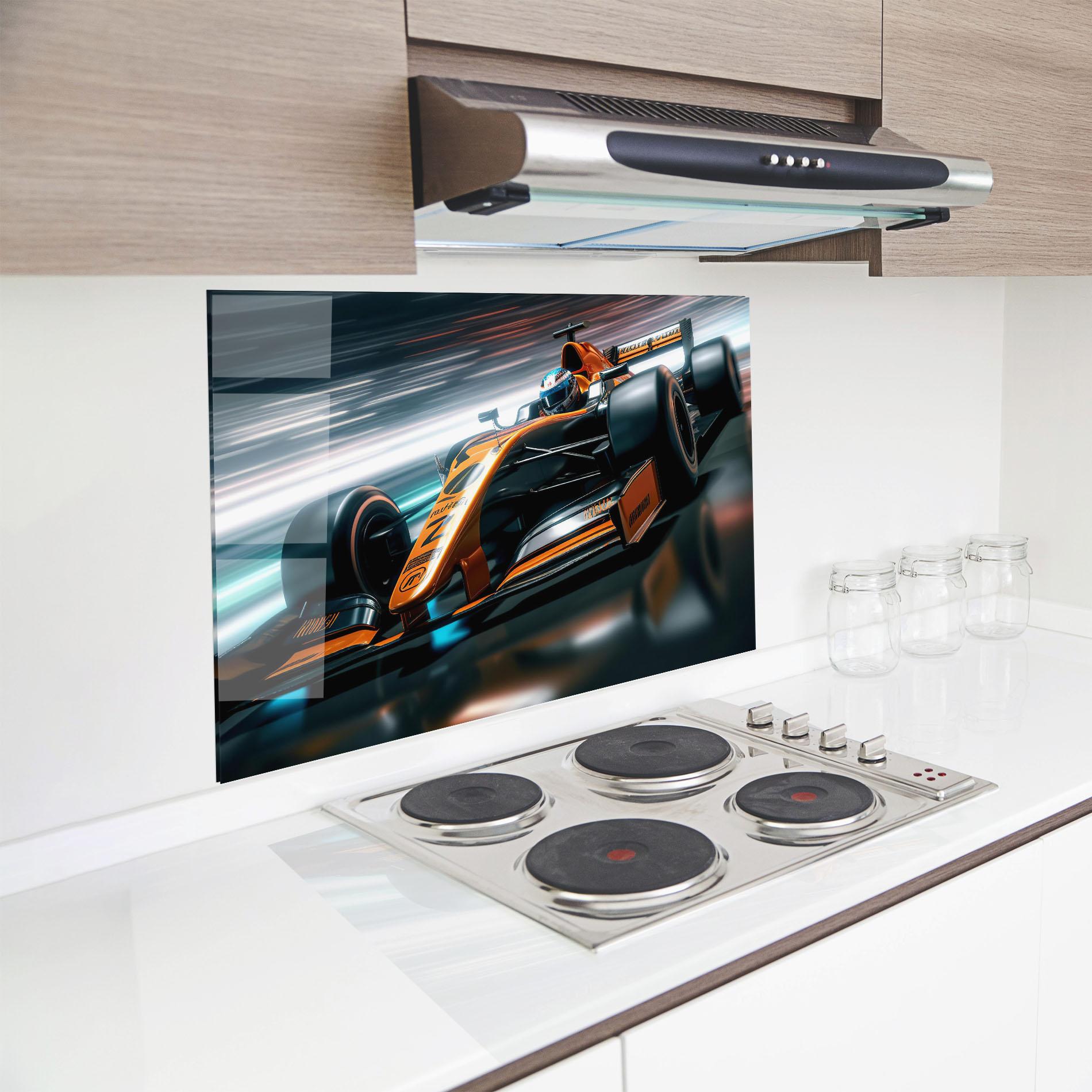 Panel Szklany do Kuchni Orange F1 Car mockup 8