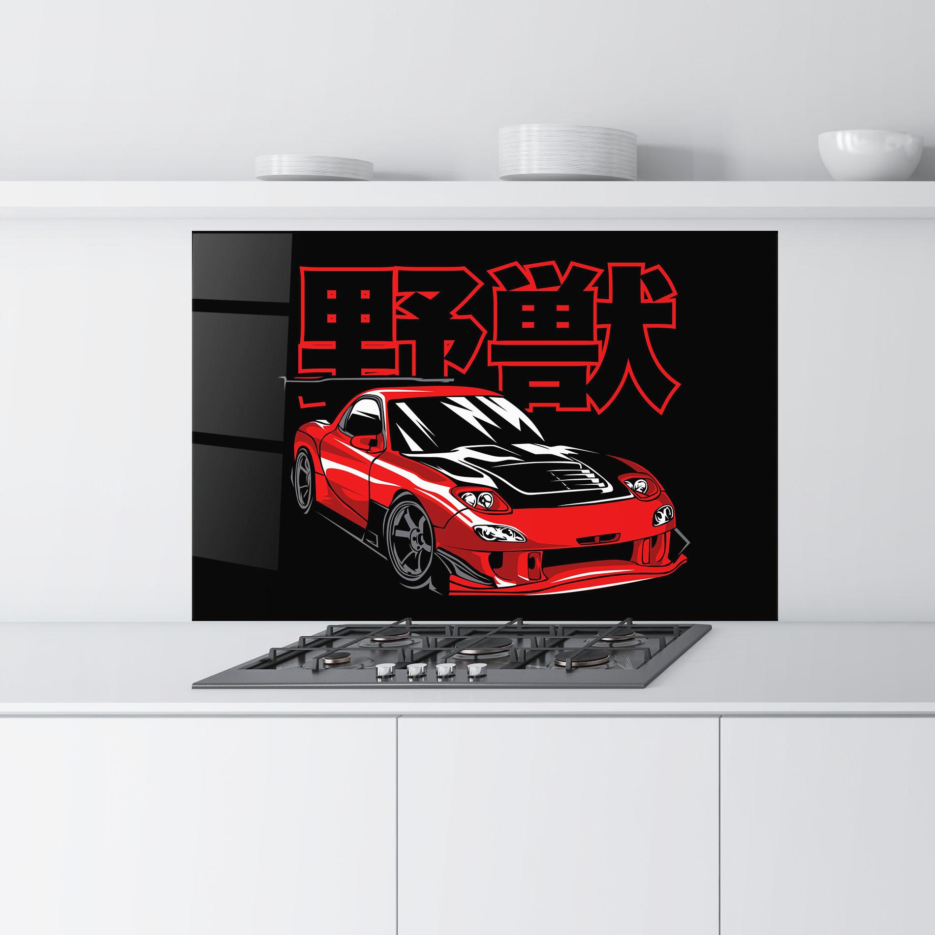 Panel Szklany do Kuchni Red Black Car mockup 9