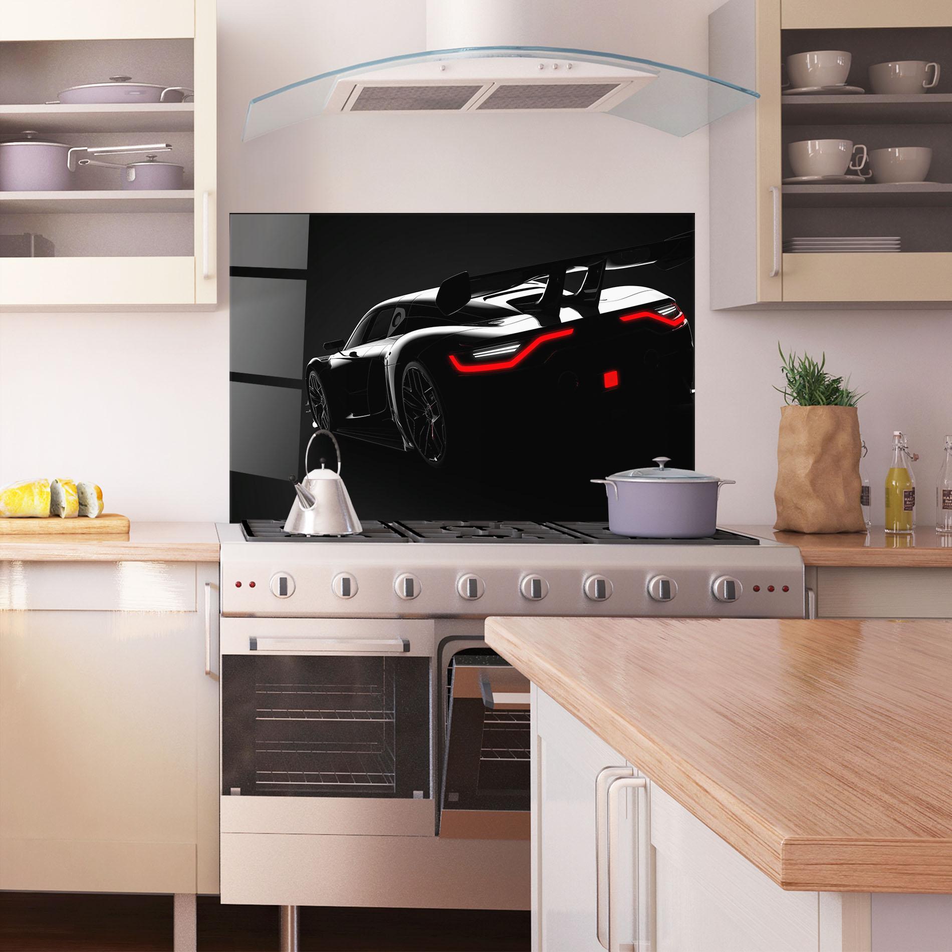 Panel Szklany do Kuchni Black Hypercar Car mockup 1