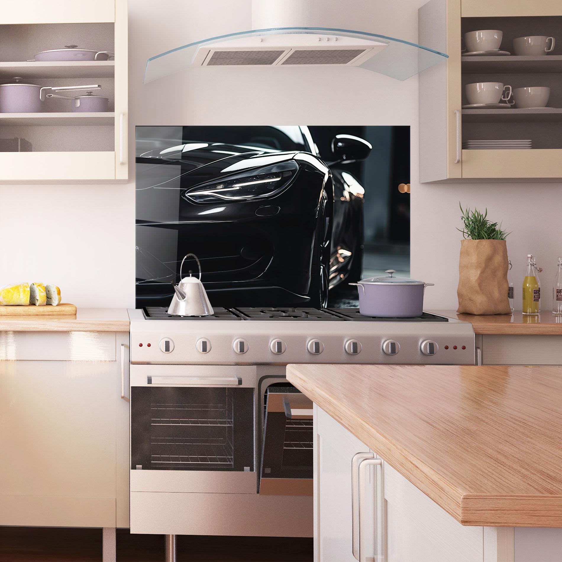 Panel Szklany do Kuchni Black Sports Car mockup 1