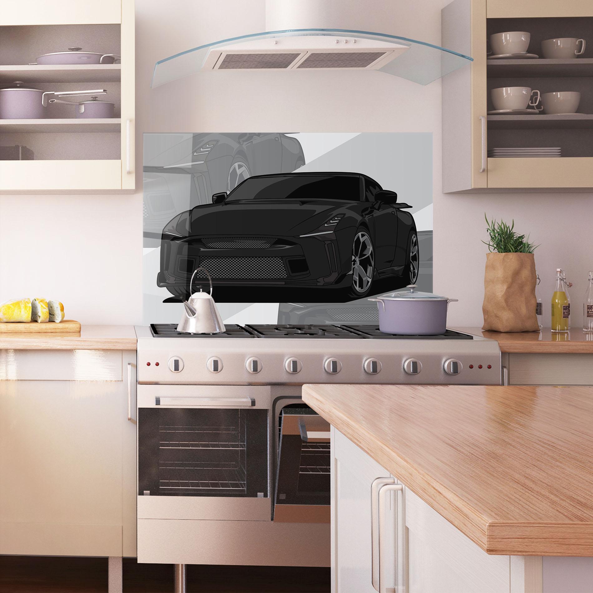 Panel Szklany do Kuchni Black Strong Car mockup 1