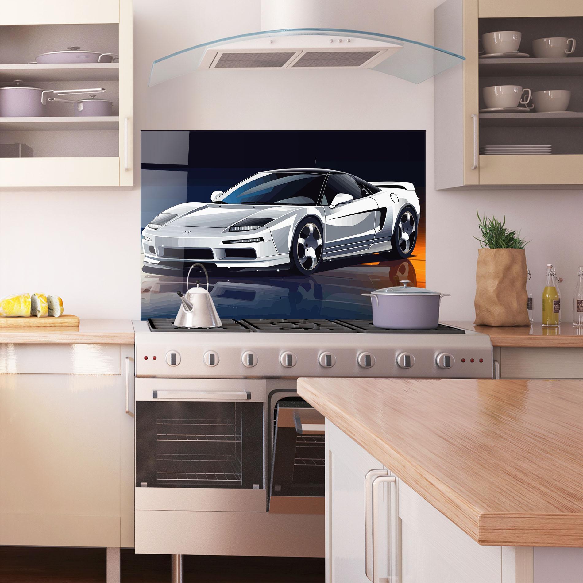 Panel Szklany do Kuchni Cool White Car mockup 1