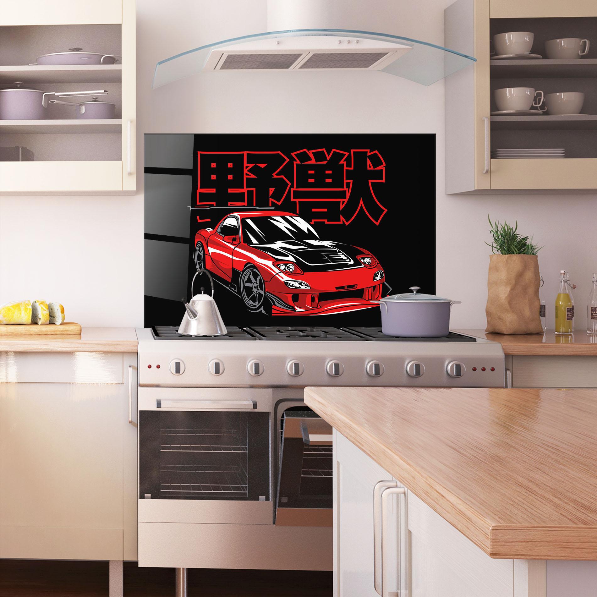 Panel Szklany do Kuchni Red Black Car mockup 1