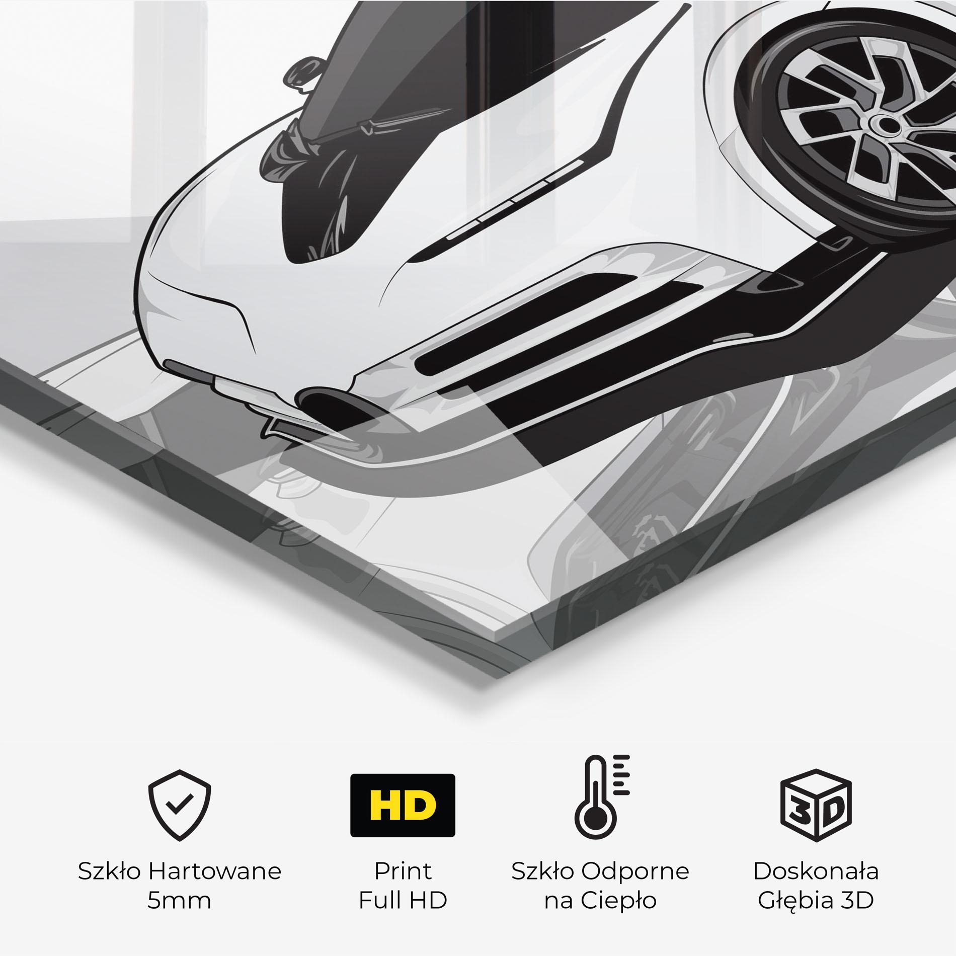 Panel Szklany do Kuchni Sport White Car mockup 2