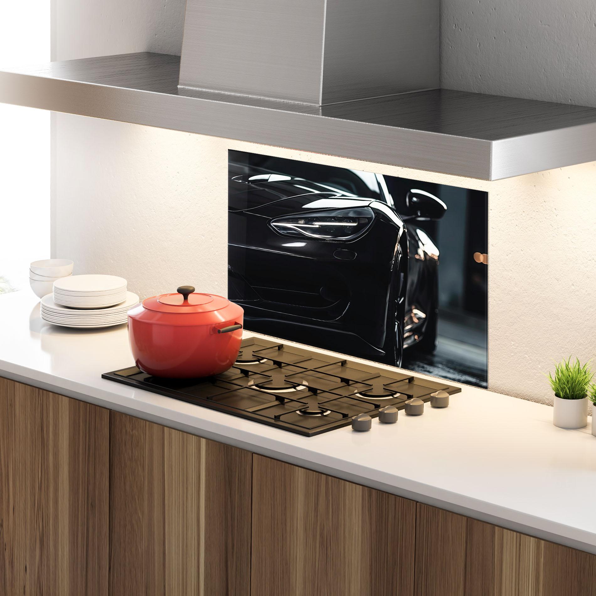 Panel Szklany do Kuchni Black Sports Car mockup 4