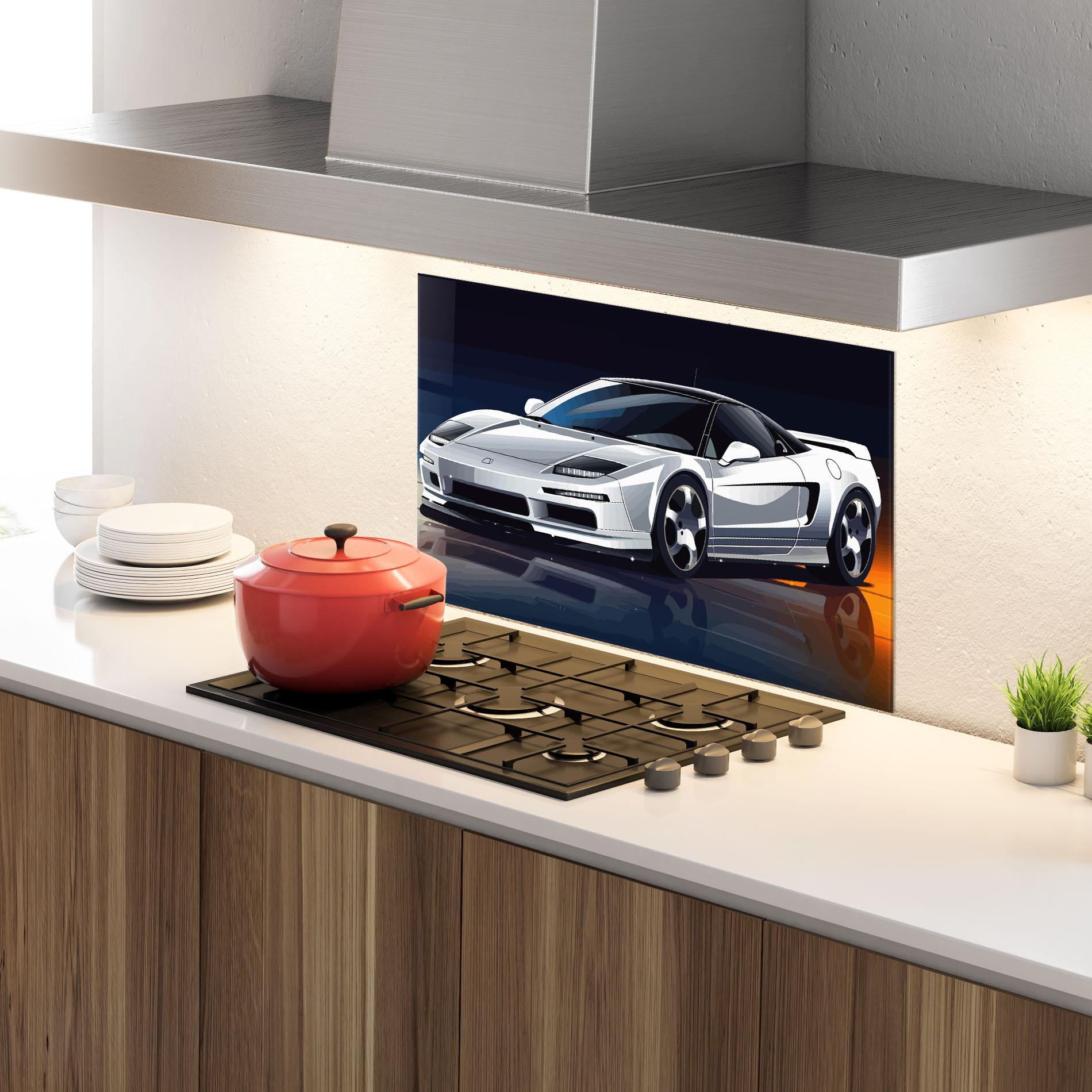 Panel Szklany do Kuchni Cool White Car mockup 4
