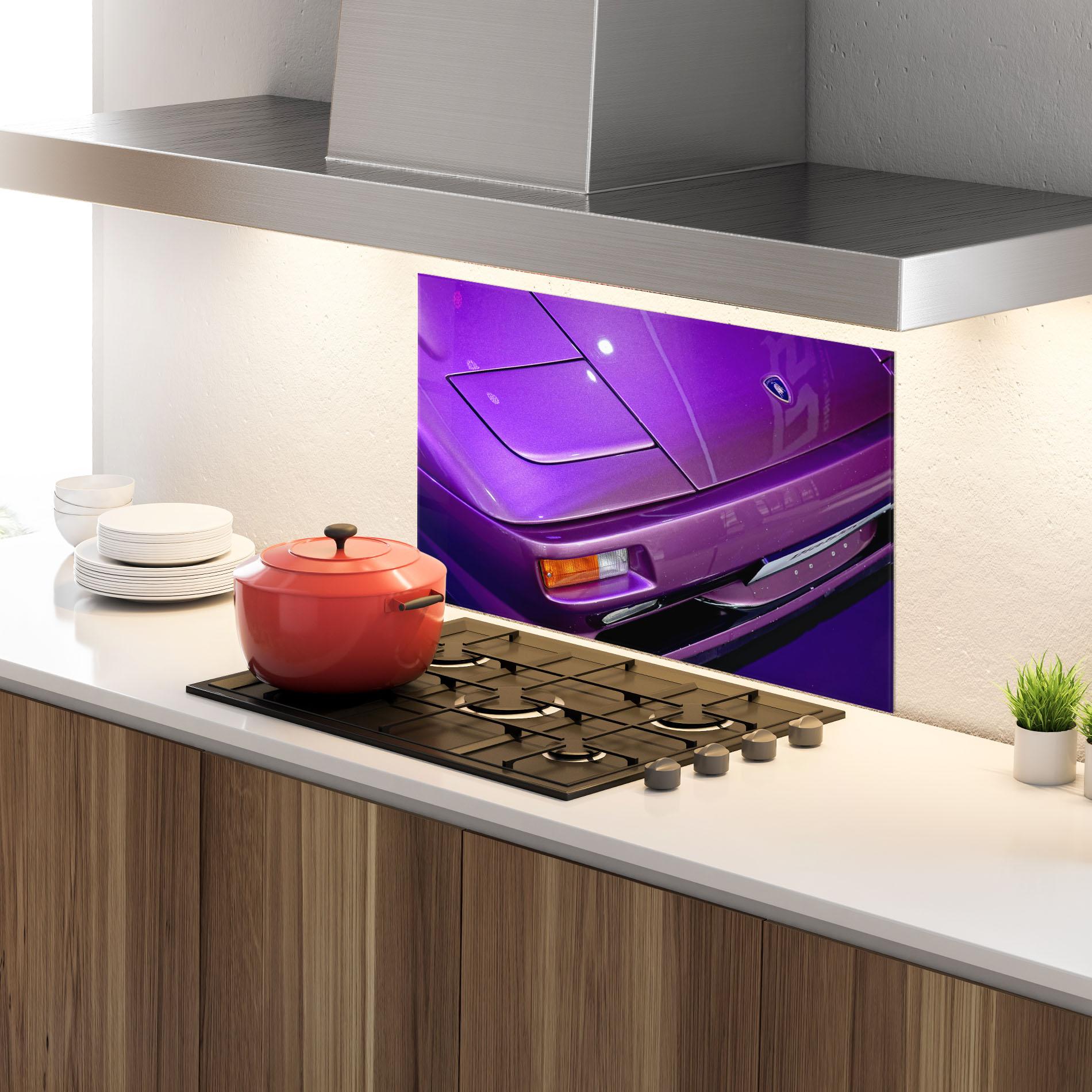 Panel Szklany do Kuchni Purple Lambo Headlight mockup 4