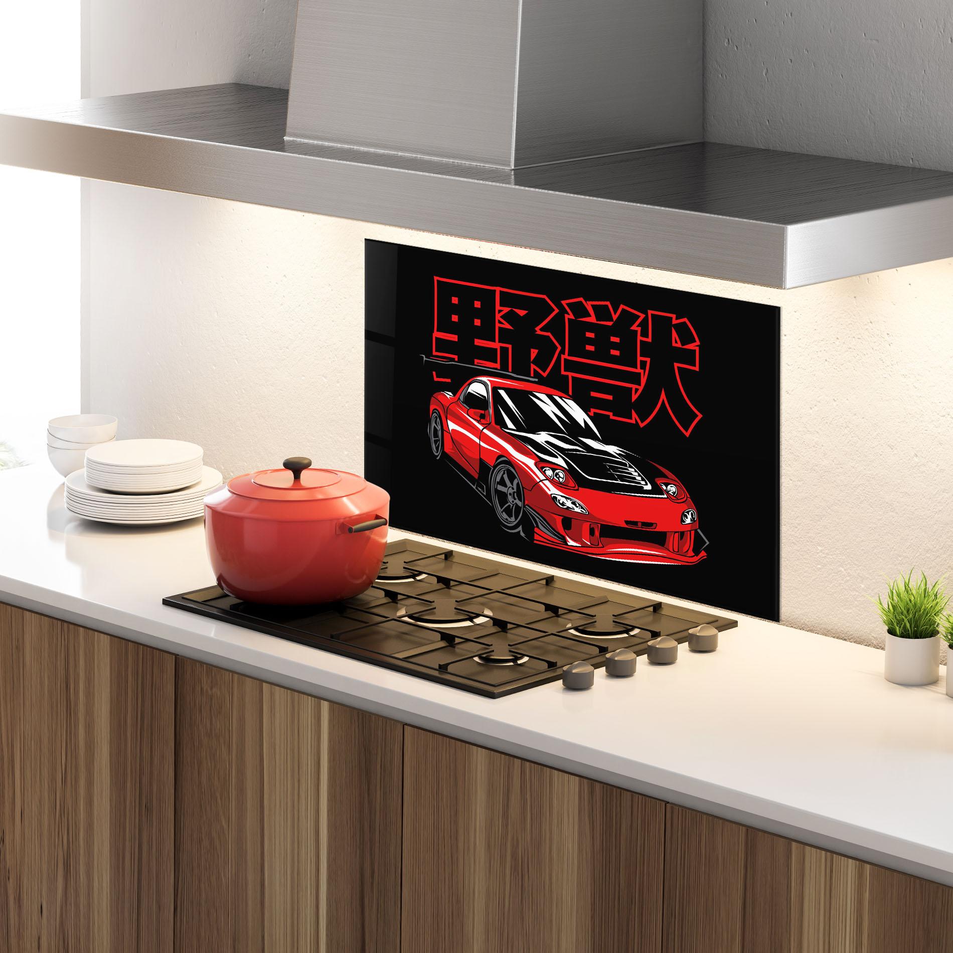 Panel Szklany do Kuchni Red Black Car mockup 4