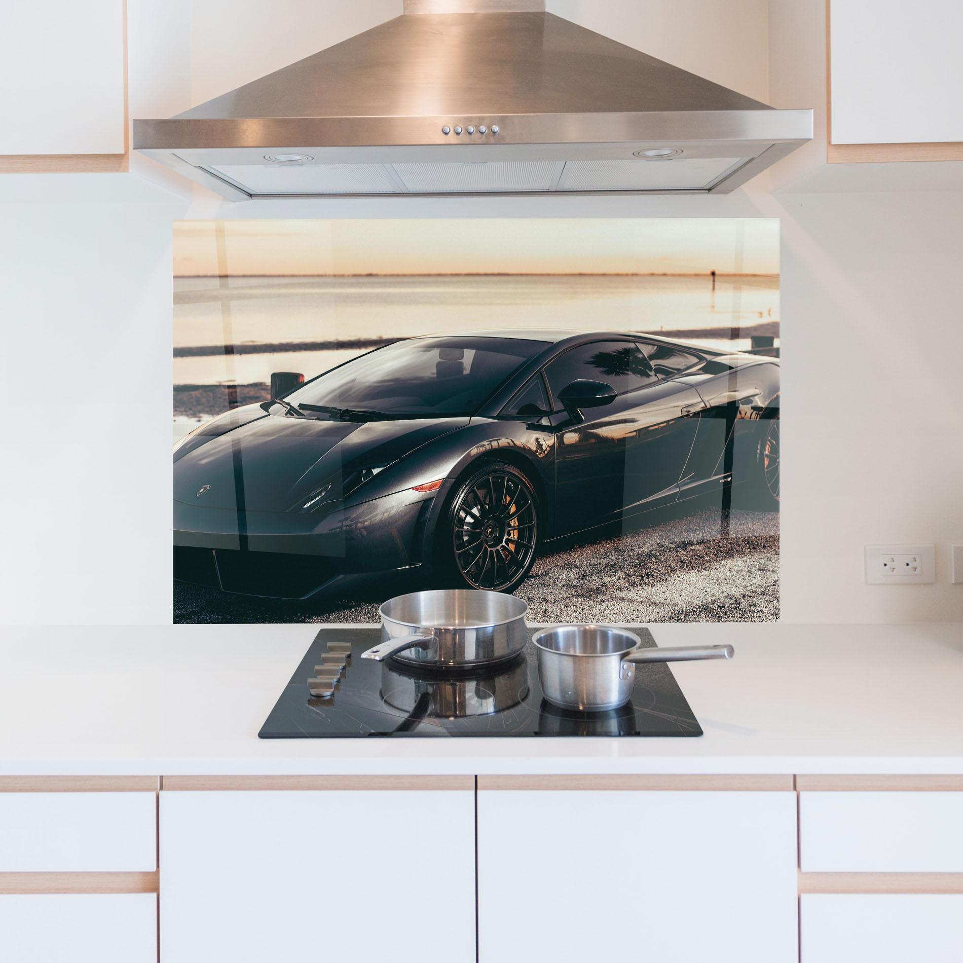 Panel Szklany do Kuchni Black Lambo Sea mockup 5