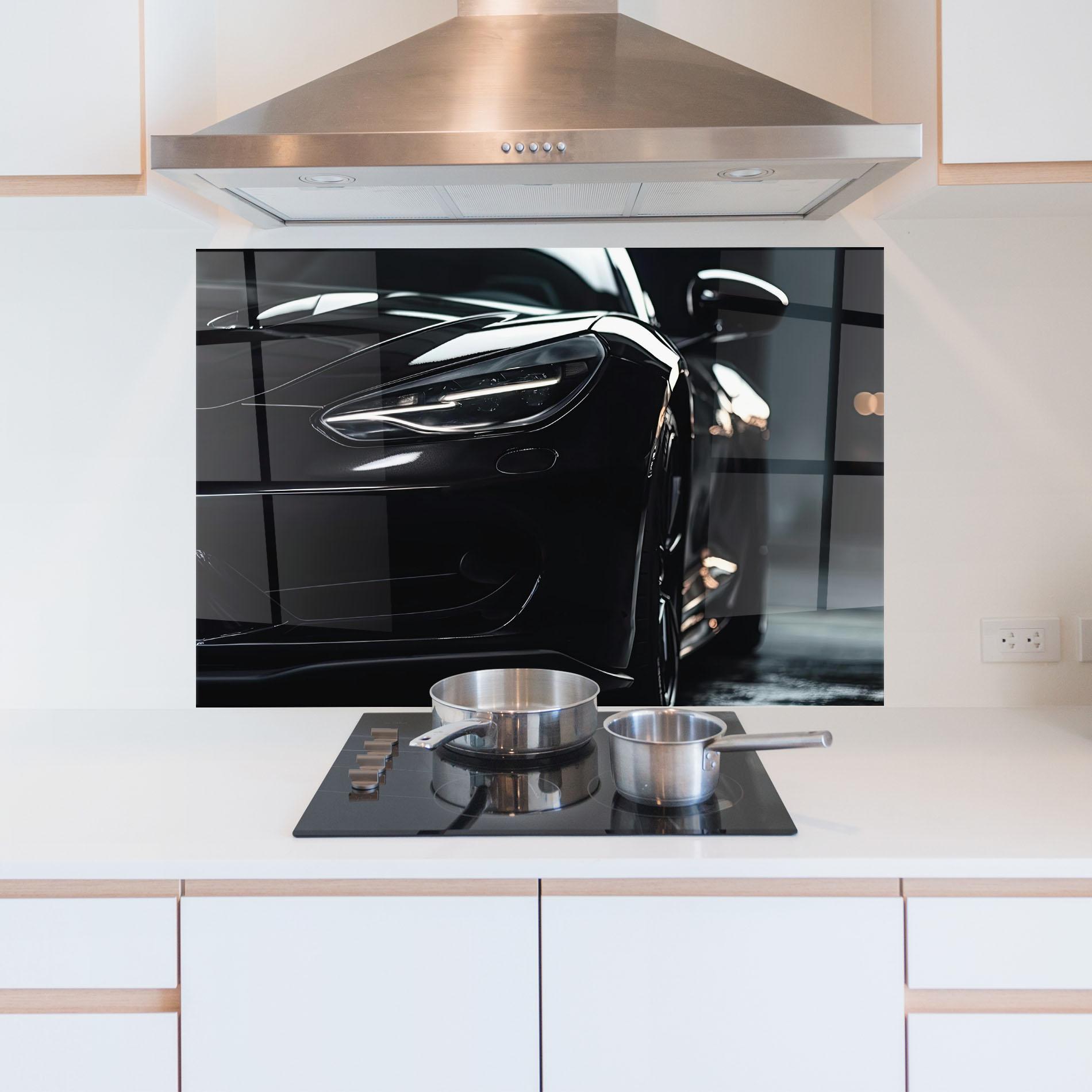 Panel Szklany do Kuchni Black Sports Car mockup 5
