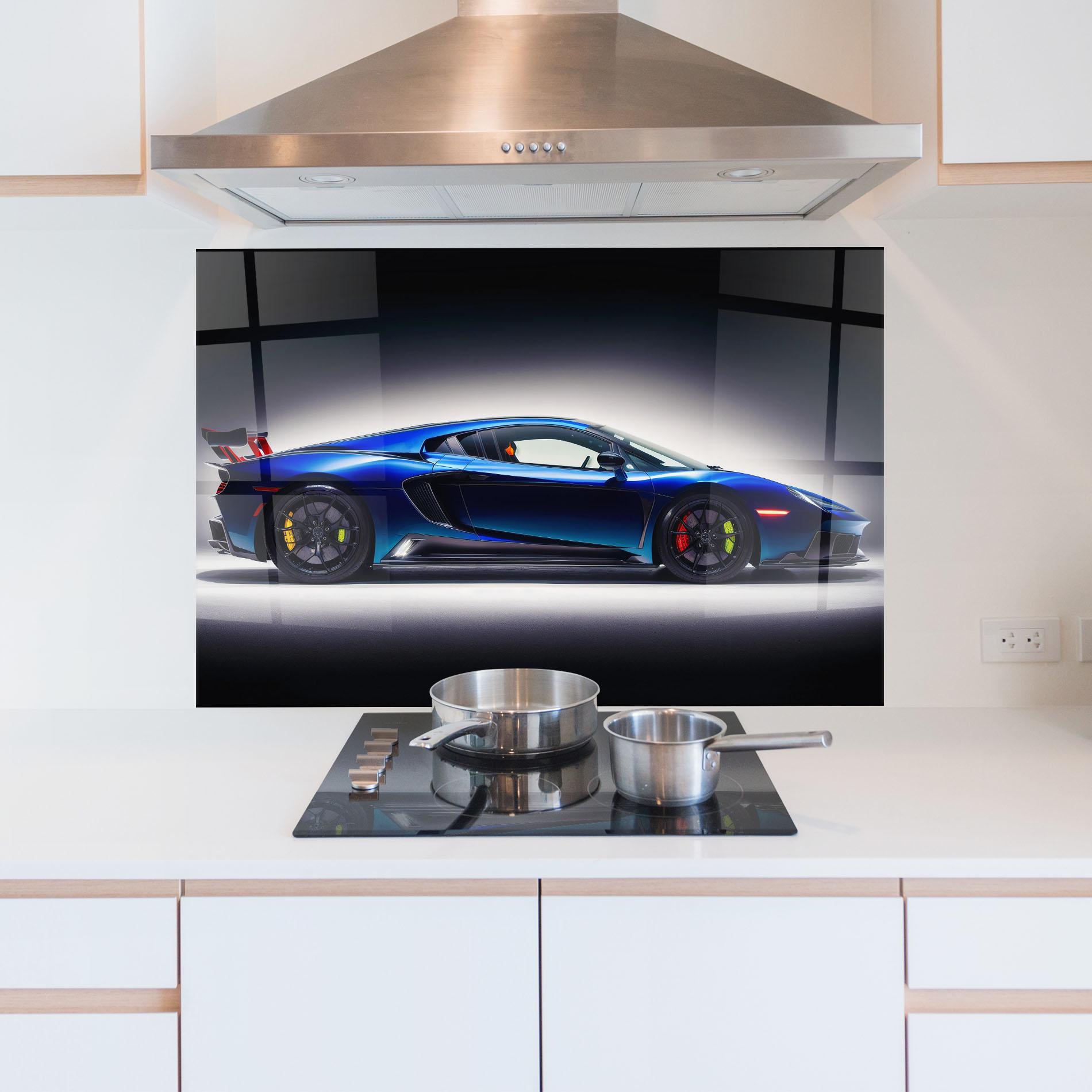 Panel Szklany do Kuchni Blue Hypercar Side mockup 5