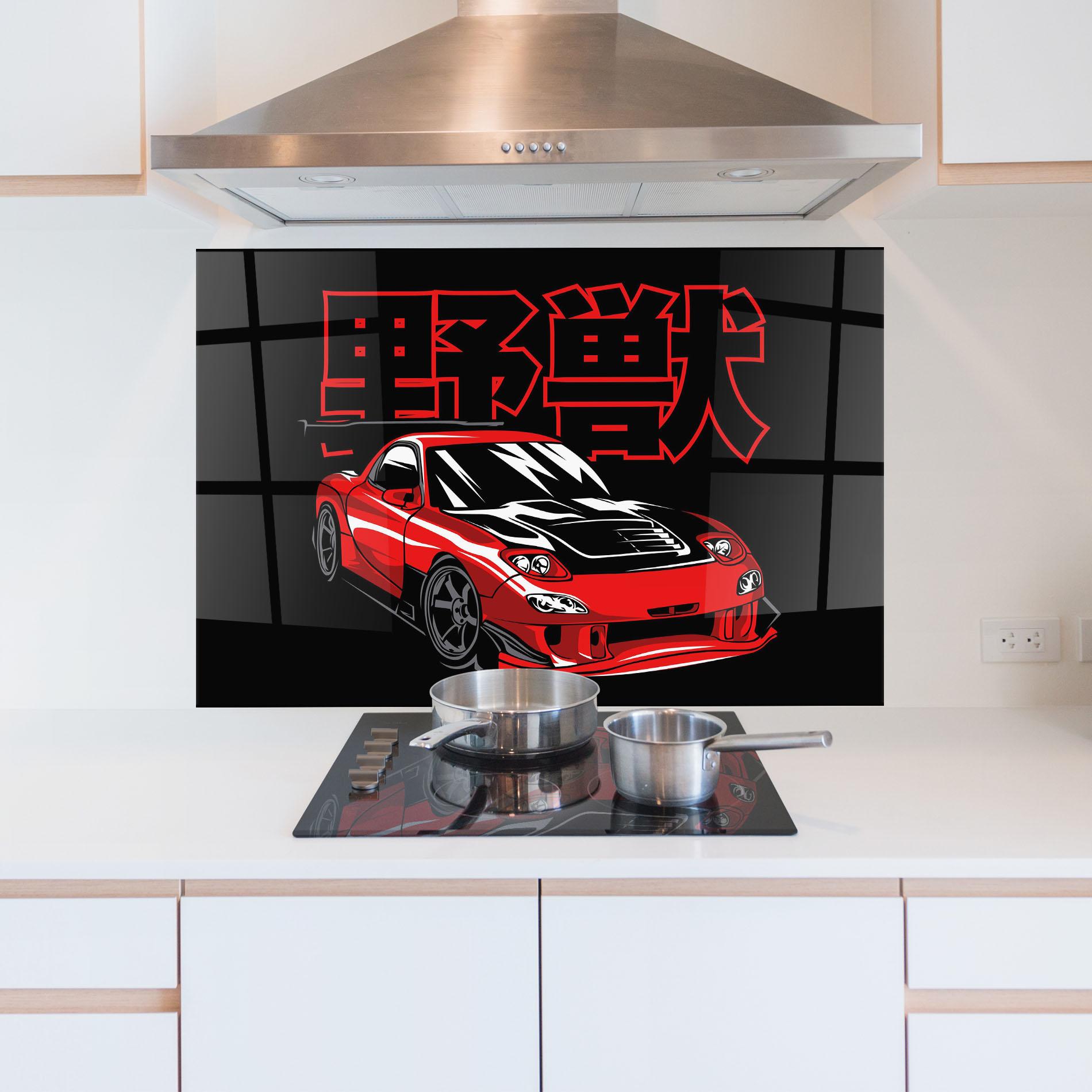 Panel Szklany do Kuchni Red Black Car mockup 5