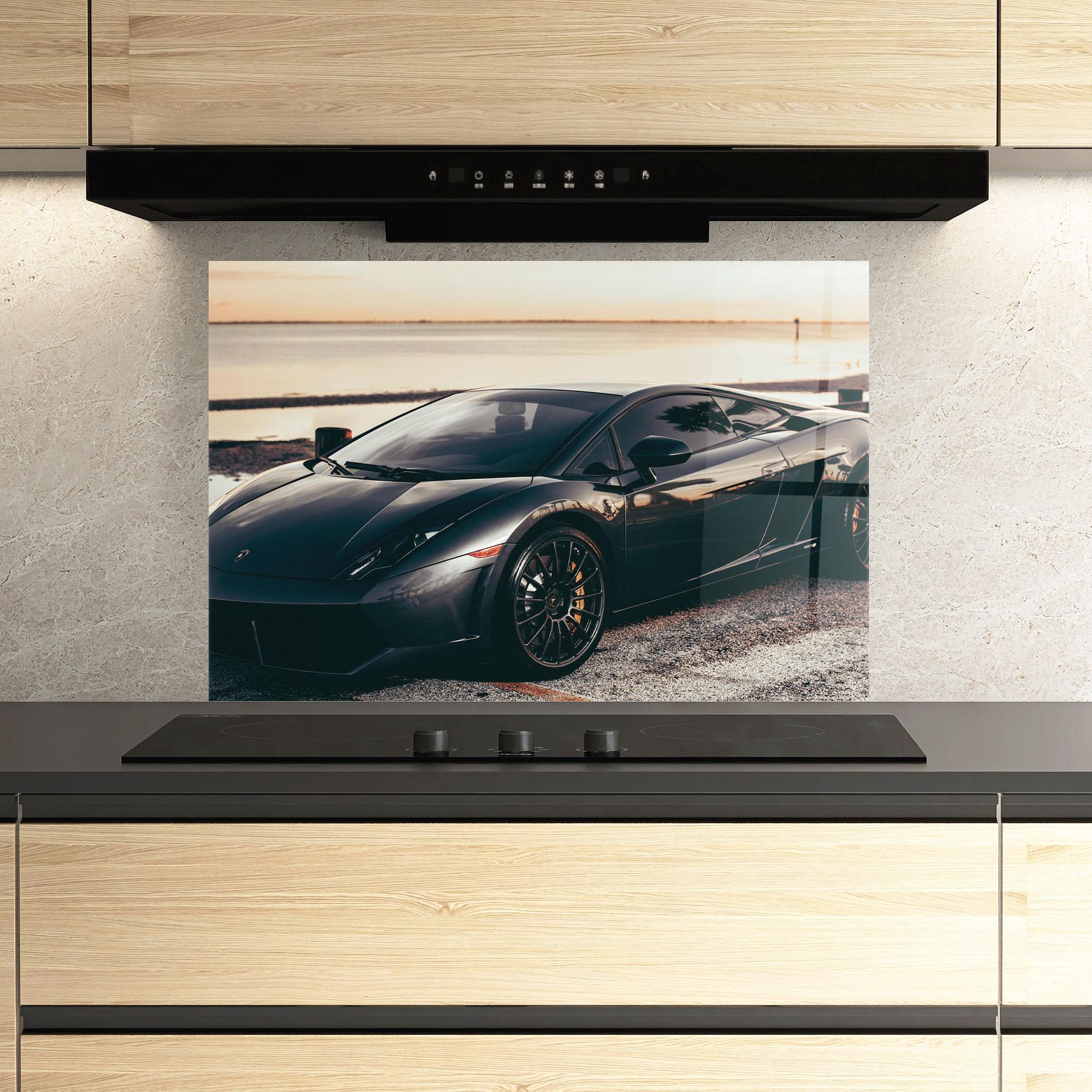 Panel Szklany do Kuchni Black Lambo Sea mockup 3