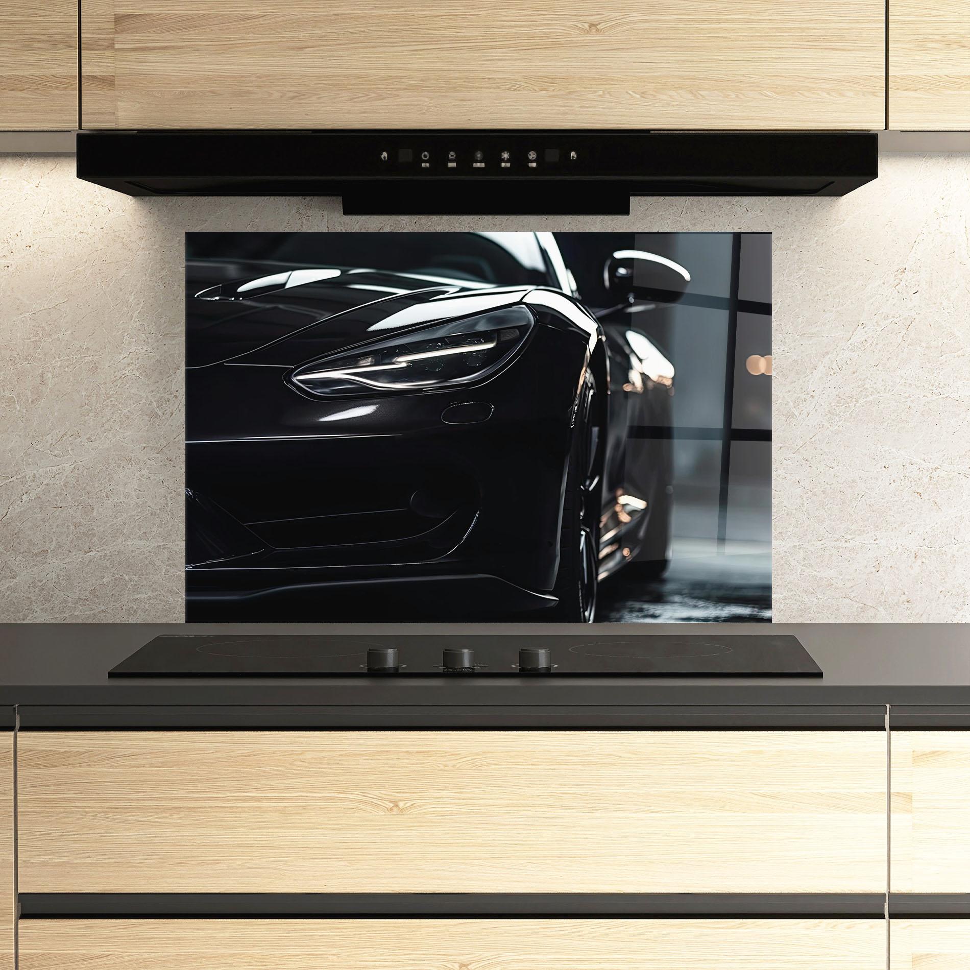 Panel Szklany do Kuchni Black Sports Car mockup 3