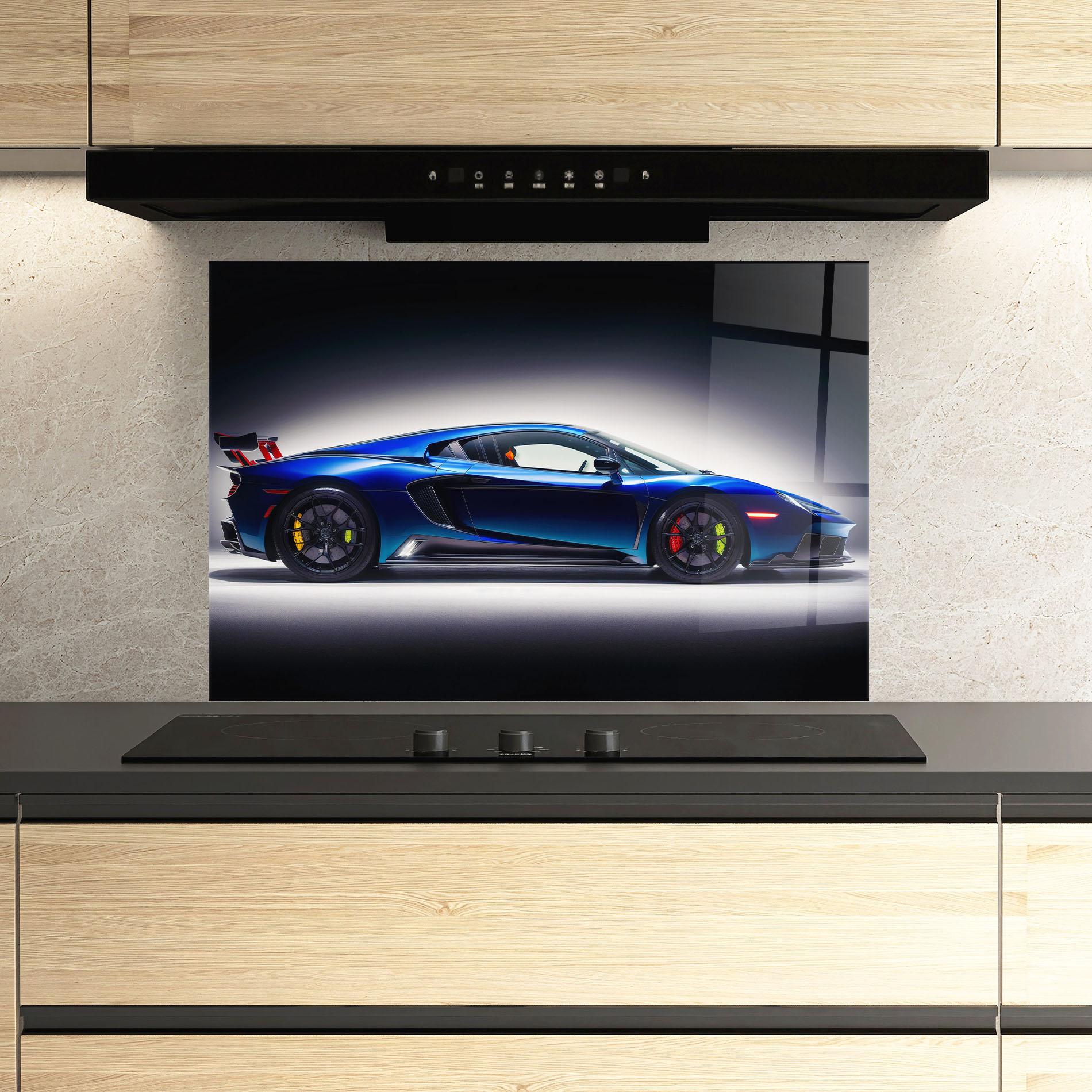 Panel Szklany do Kuchni Blue Hypercar Side mockup 3