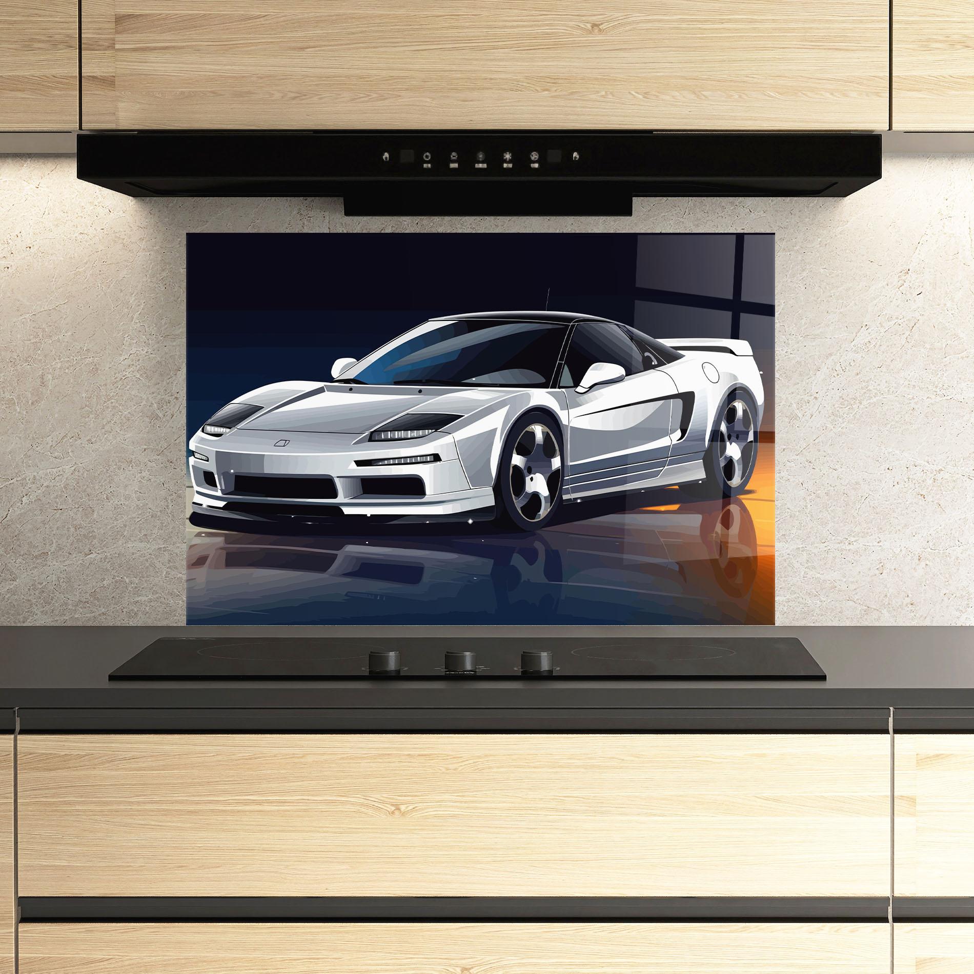 Panel Szklany do Kuchni Cool White Car mockup 3