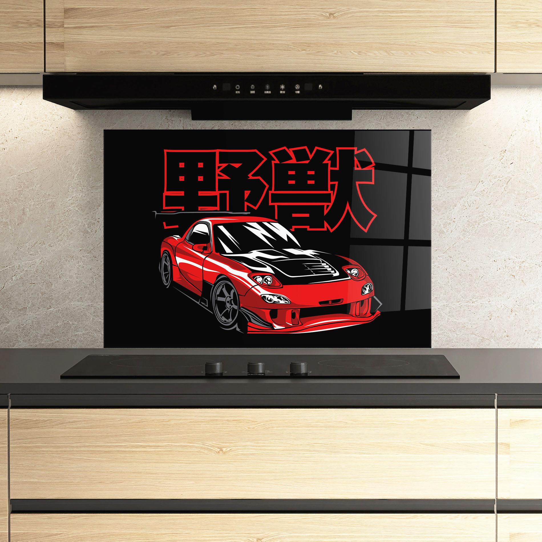Panel Szklany do Kuchni Red Black Car mockup 3