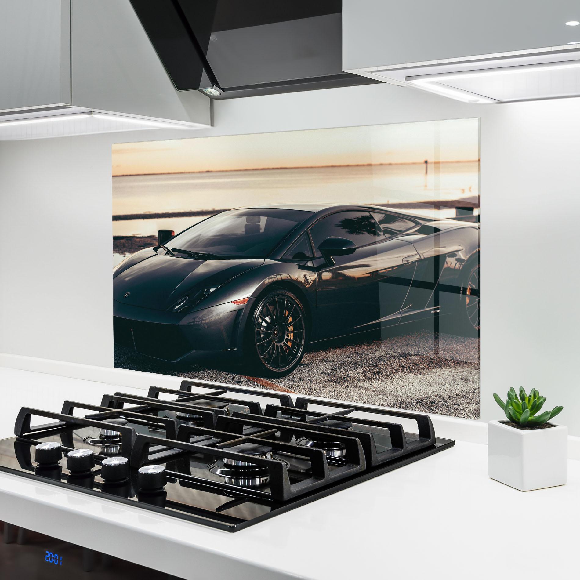 Panel Szklany do Kuchni Black Lambo Sea mockup 6