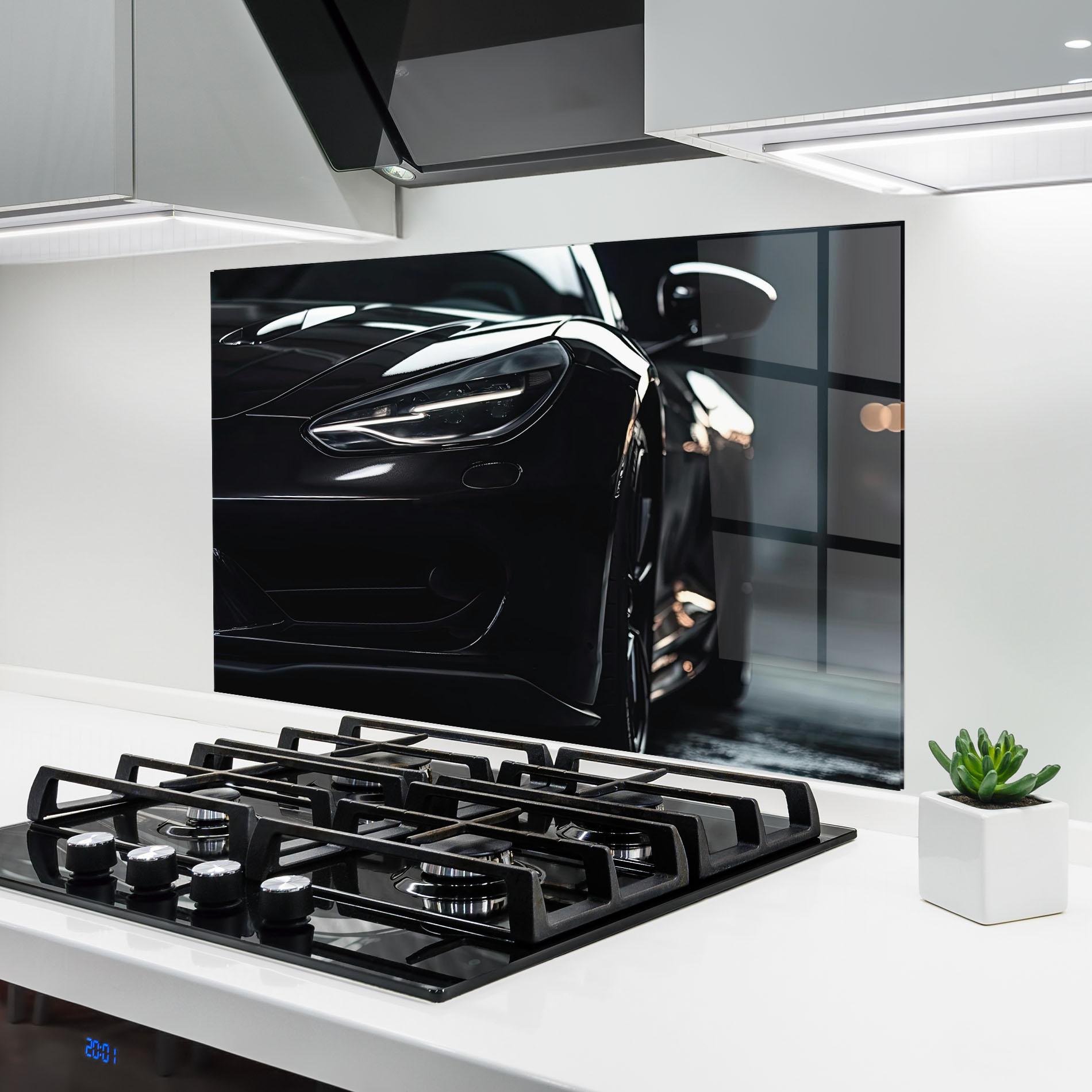 Panel Szklany do Kuchni Black Sports Car mockup 6