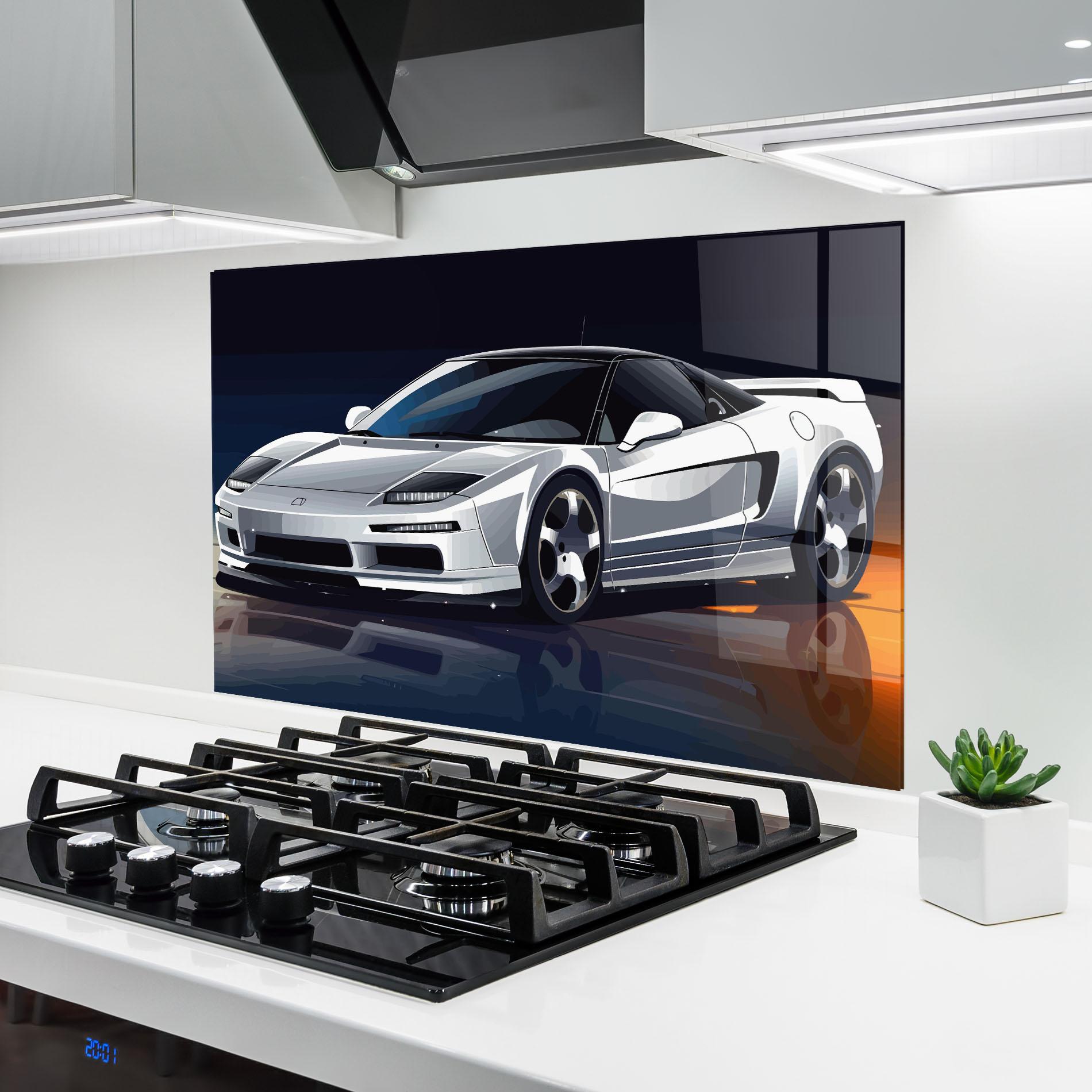 Panel Szklany do Kuchni Cool White Car mockup 6