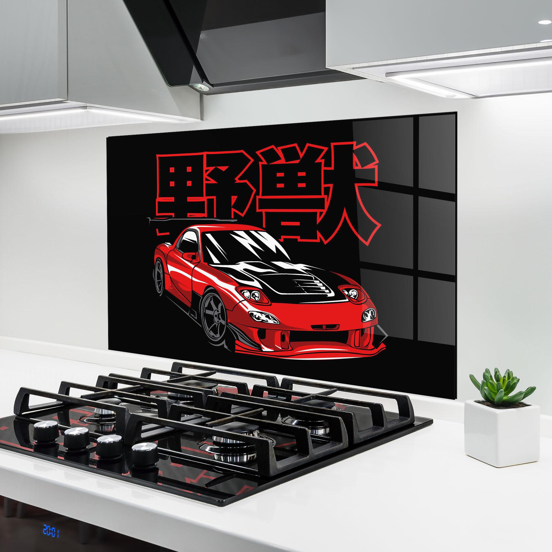 Panel Szklany do Kuchni Red Black Car mockup 6