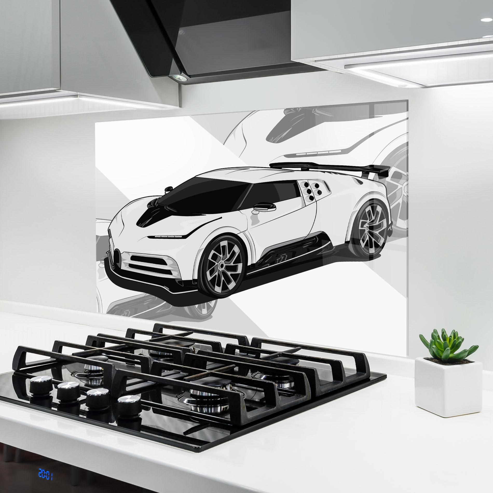 Panel Szklany do Kuchni Sport White Car mockup 6