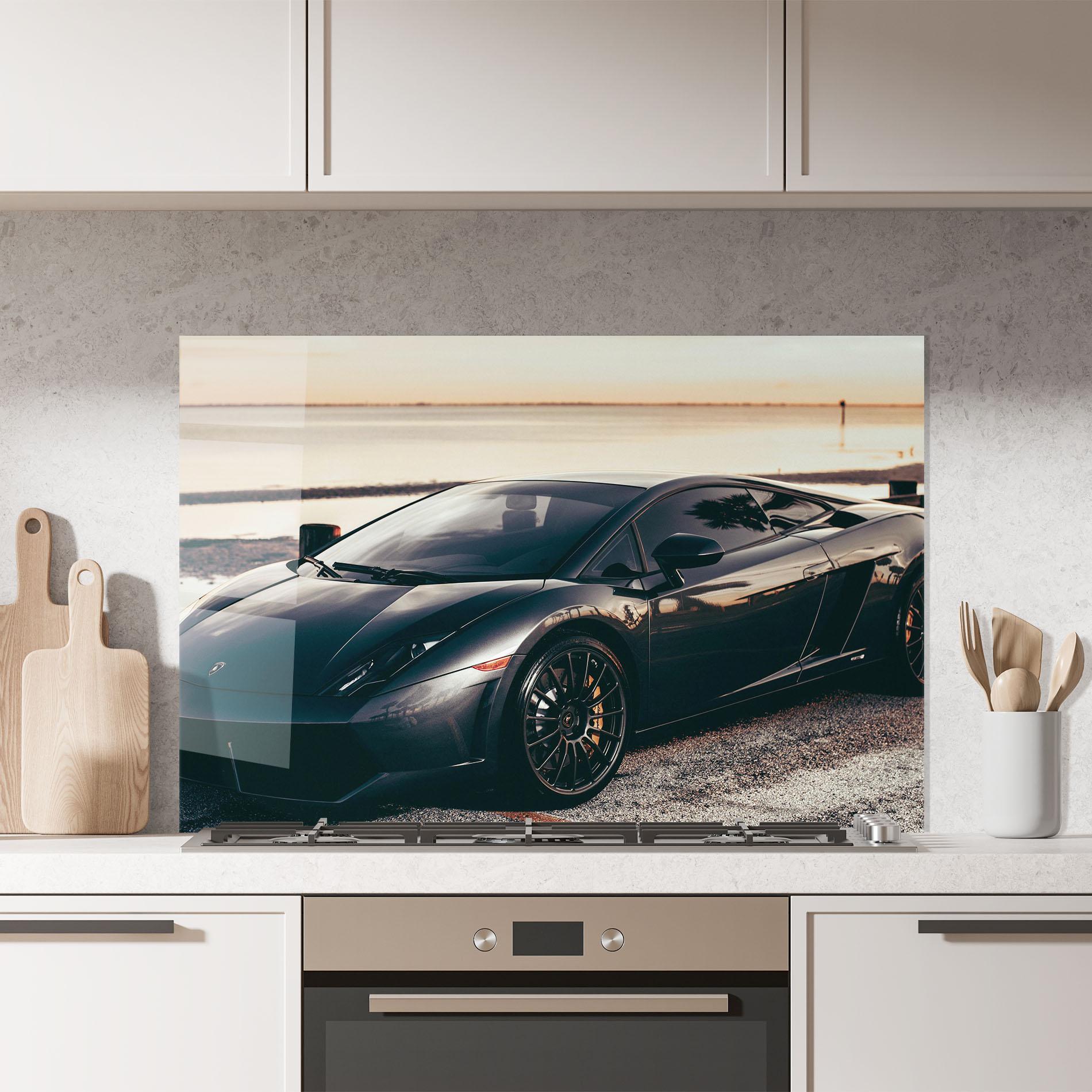 Panel Szklany do Kuchni Black Lambo Sea mockup 7