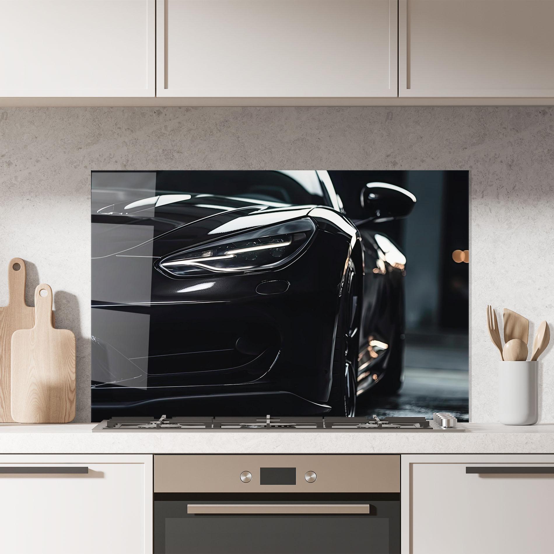 Panel Szklany do Kuchni Black Sports Car mockup 7