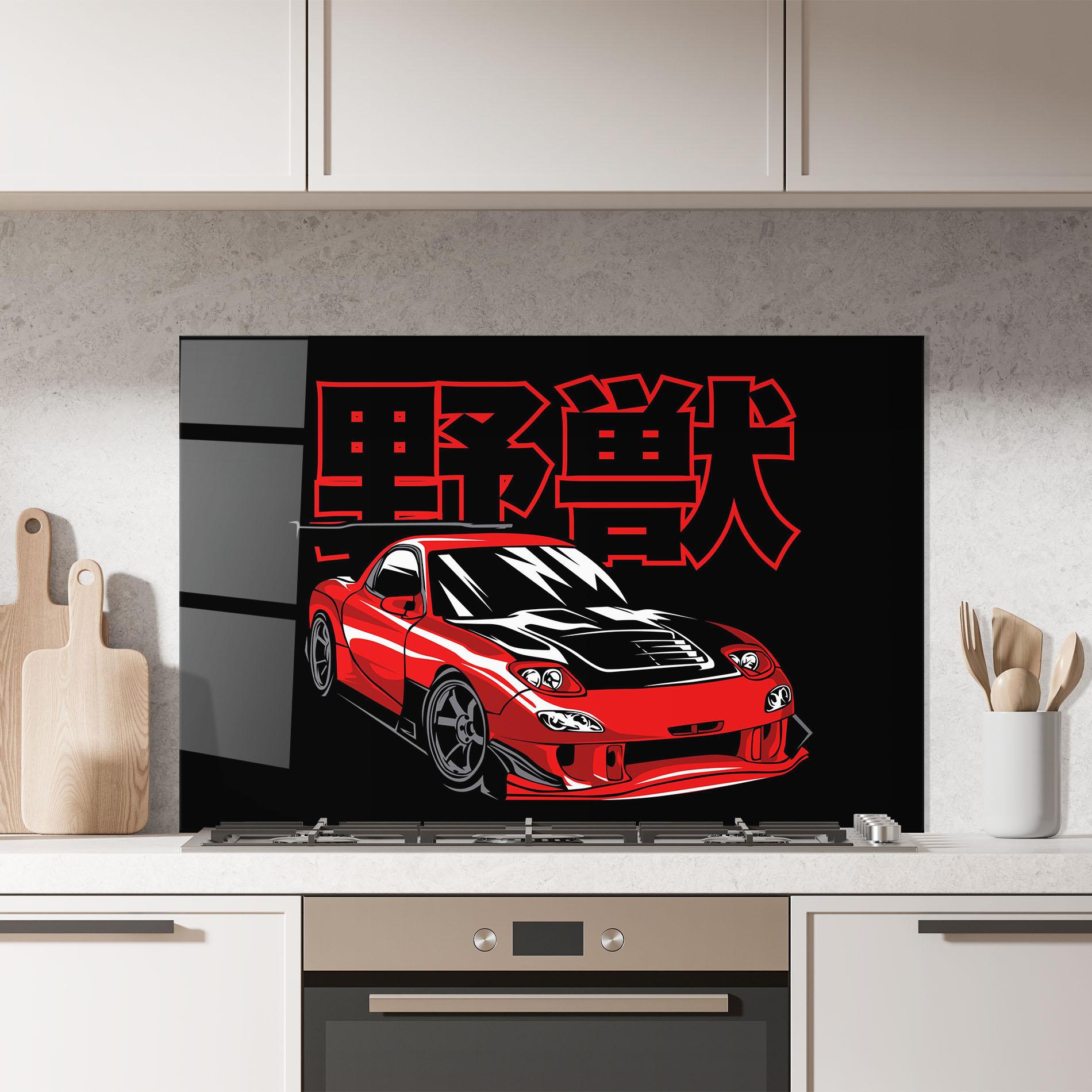 Panel Szklany do Kuchni Red Black Car mockup 7