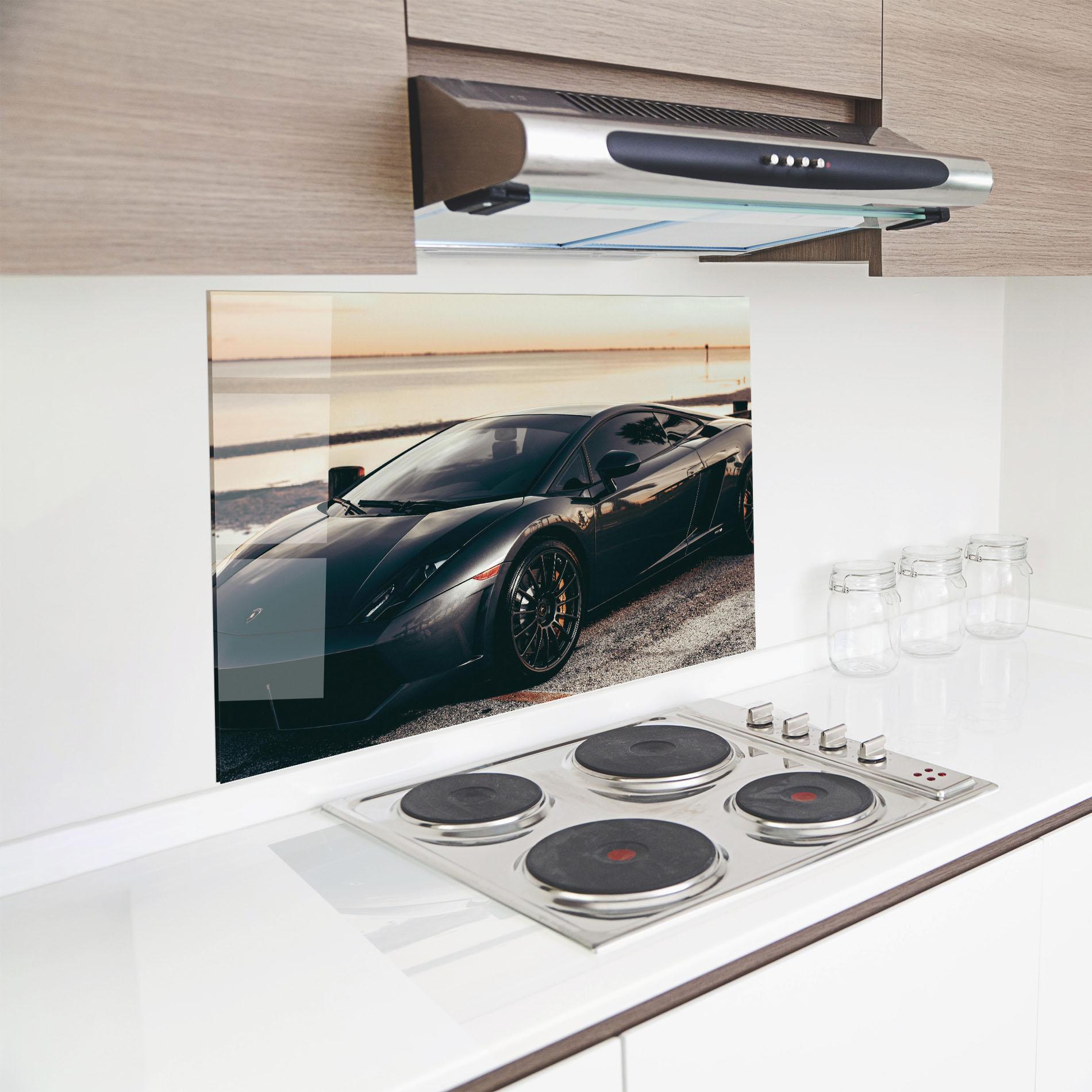 Panel Szklany do Kuchni Black Lambo Sea mockup 8