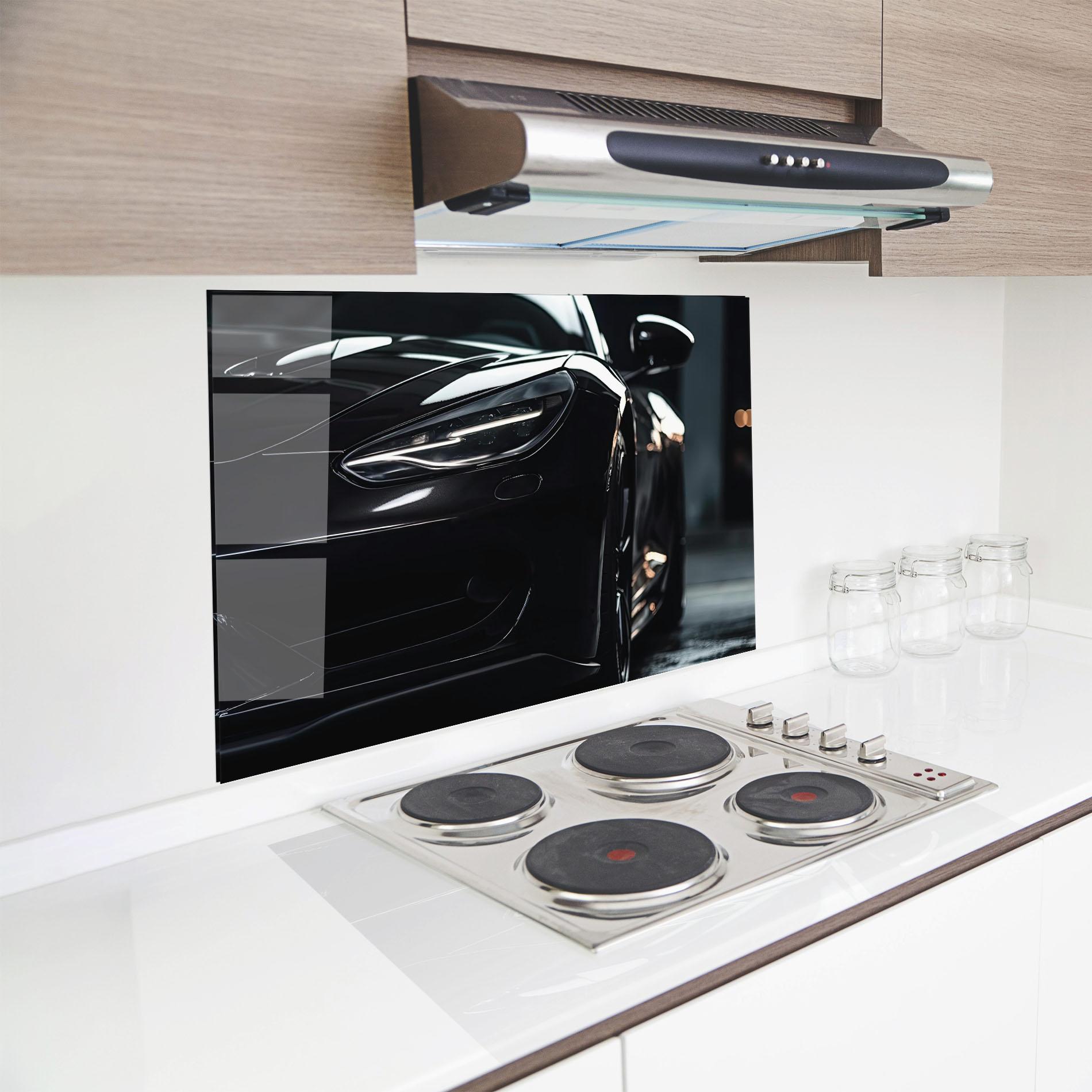 Panel Szklany do Kuchni Black Sports Car mockup 8