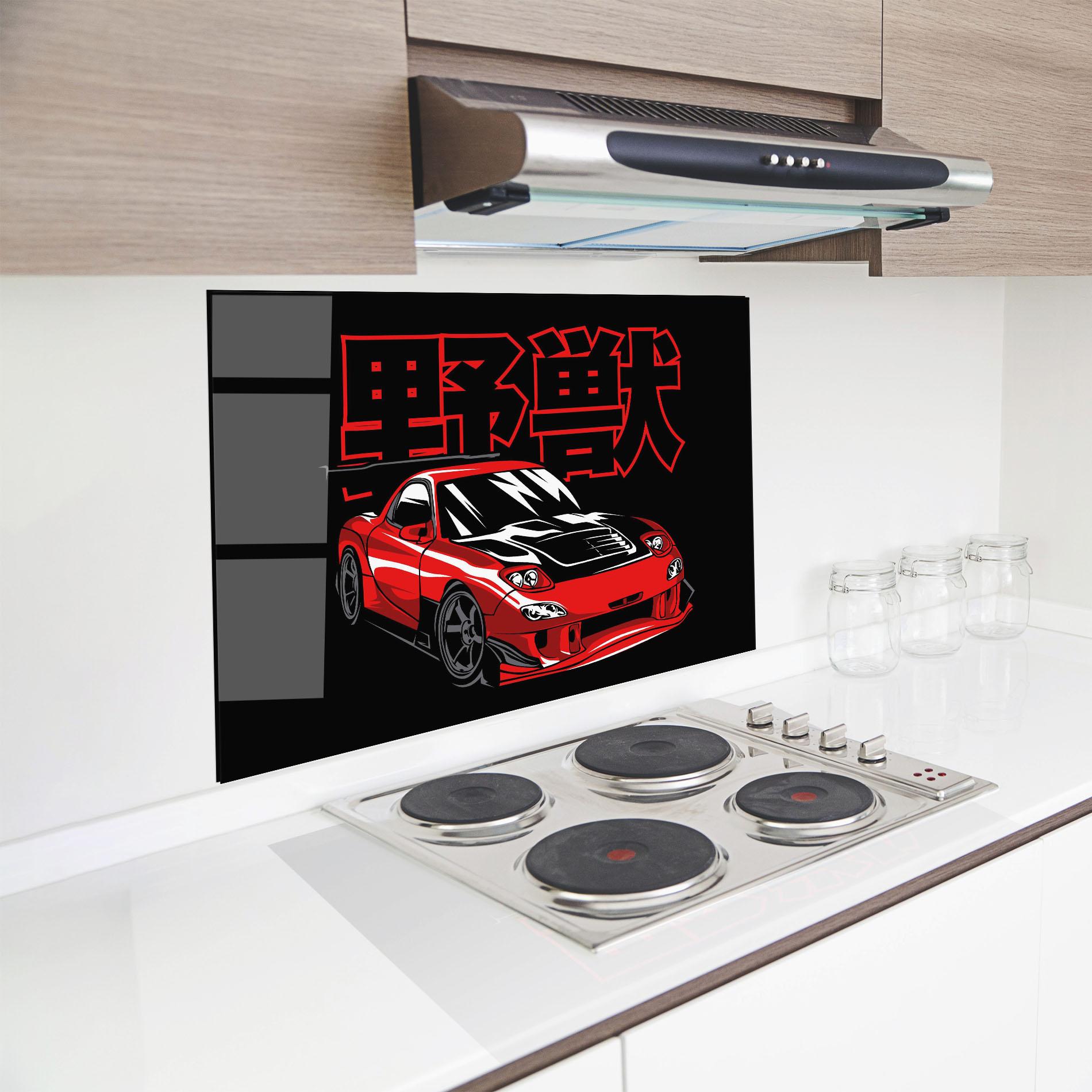 Panel Szklany do Kuchni Red Black Car mockup 8