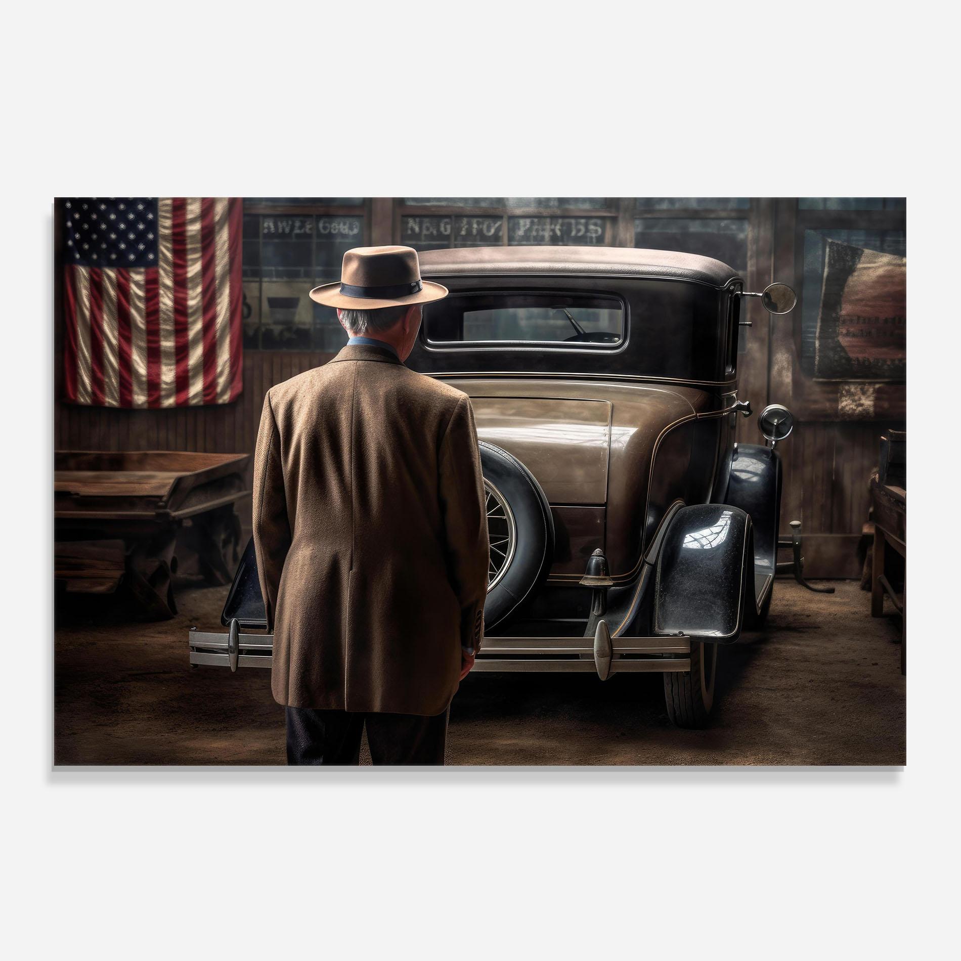Panel Szklany do Kuchni American Vintage Car mockup 0