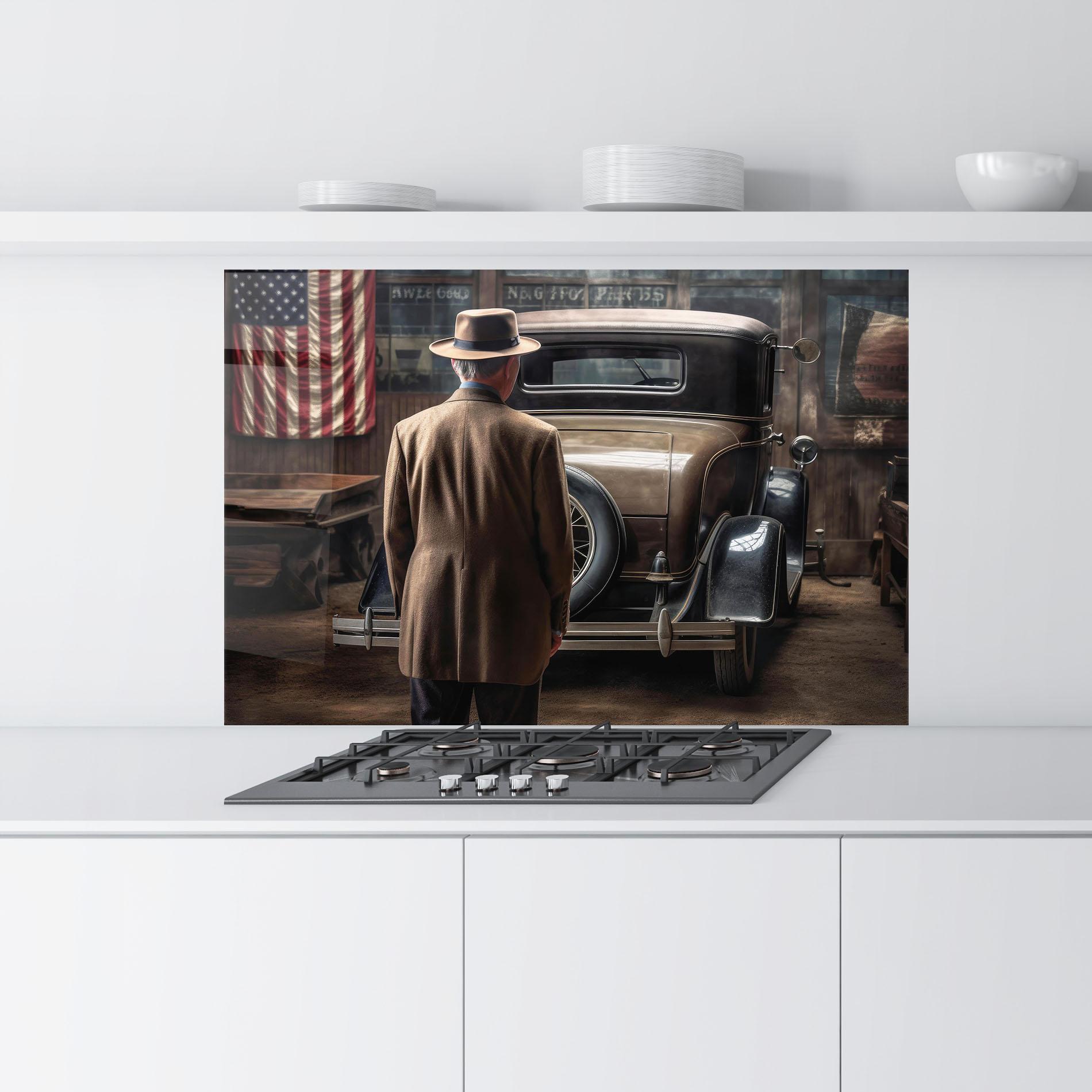 Panel Szklany do Kuchni American Vintage Car mockup 9
