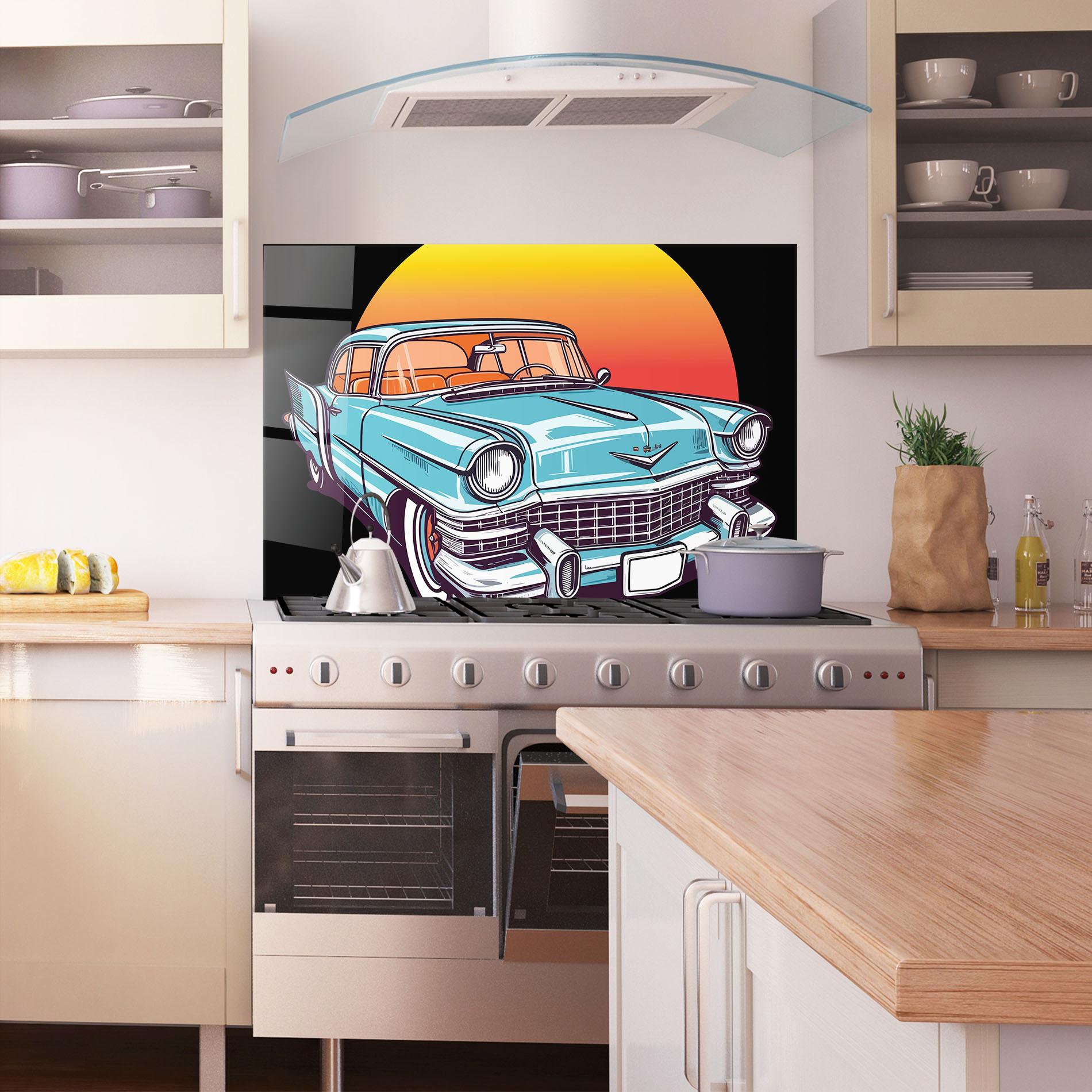 Panel Szklany do Kuchni Blue Sunset Car mockup 1