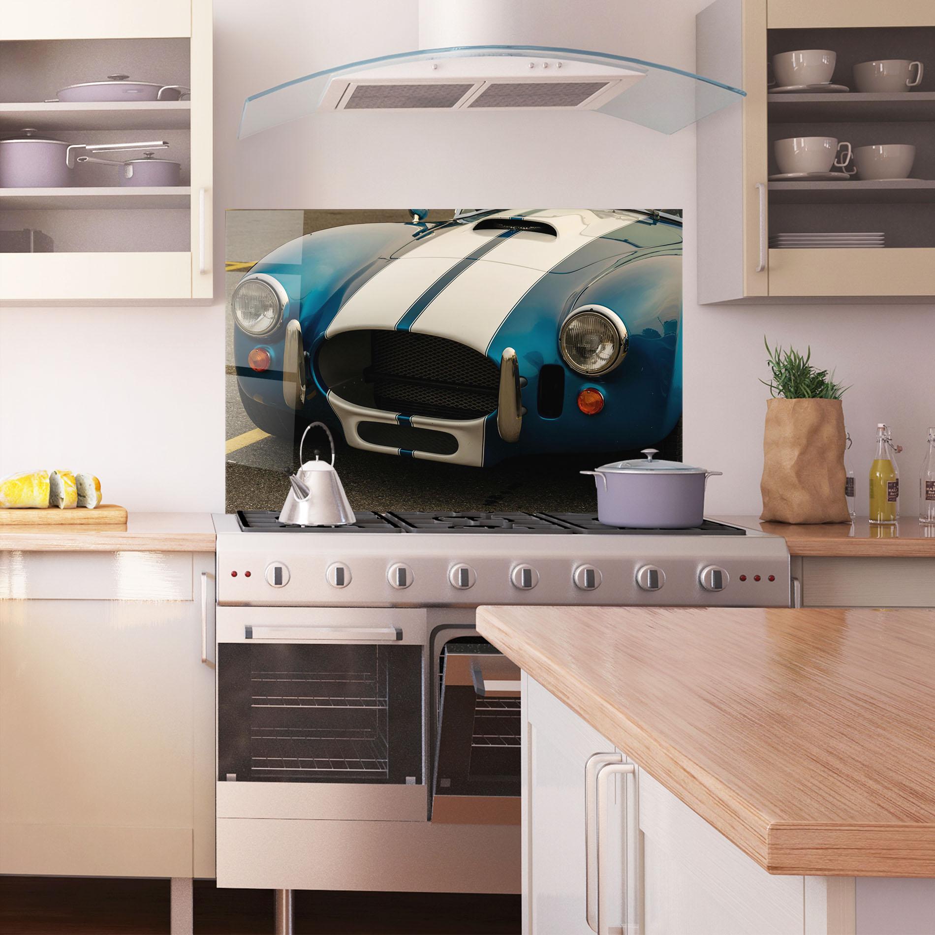 Panel Szklany do Kuchni Blue Vintage Car mockup 1