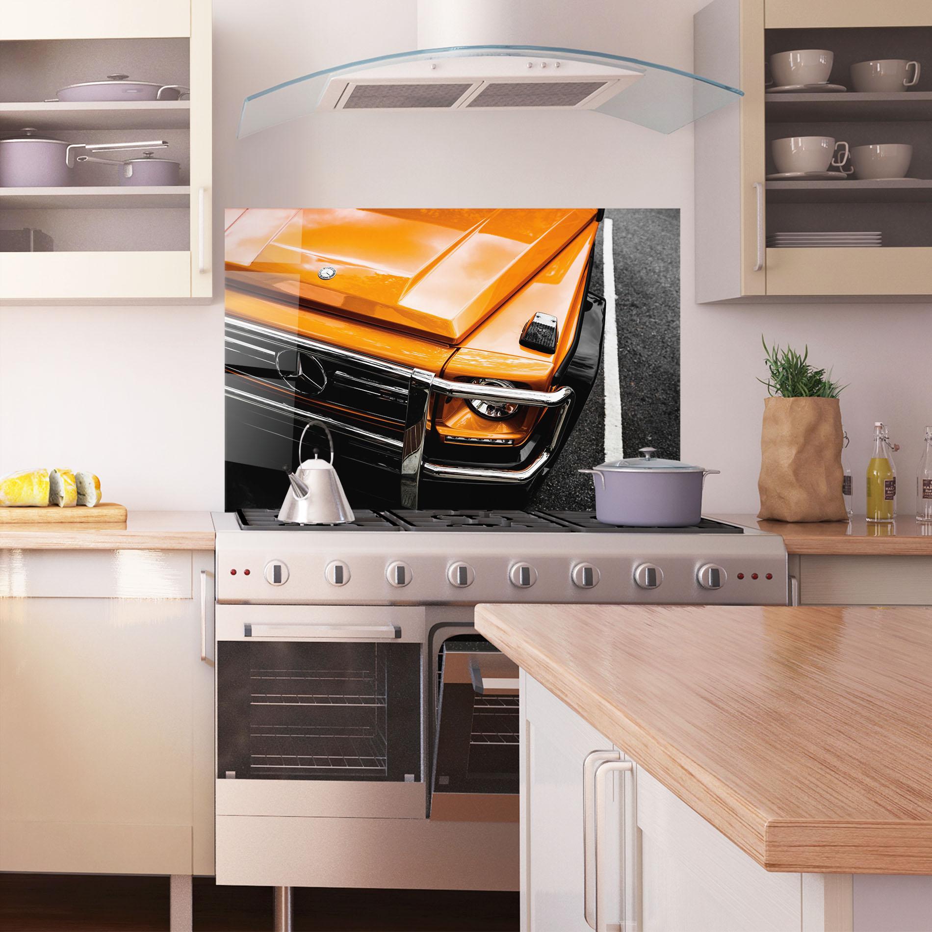 Panel Szklany do Kuchni Vintage Orange Car mockup 1