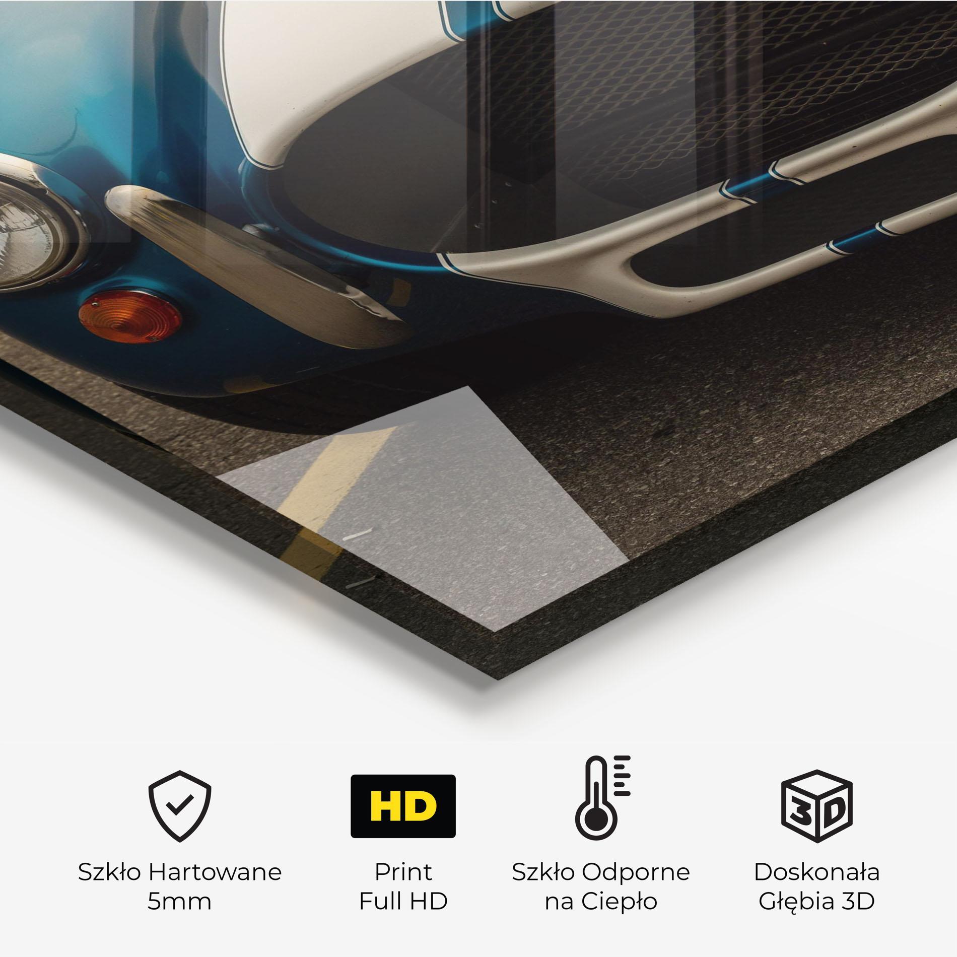 Panel Szklany do Kuchni Blue Vintage Car mockup 2