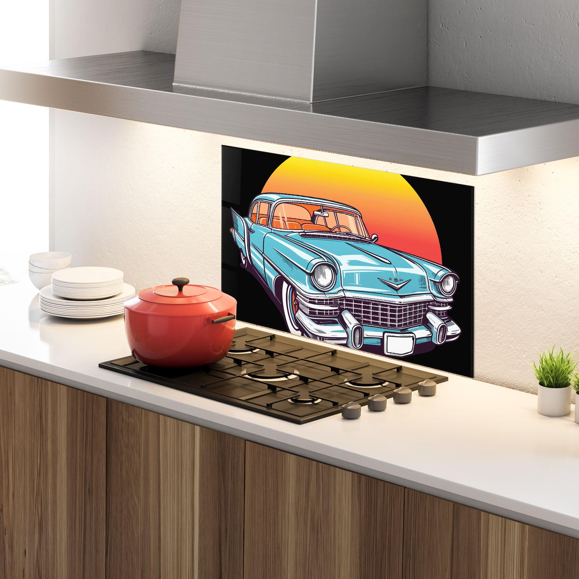 Panel Szklany do Kuchni Blue Sunset Car mockup 4