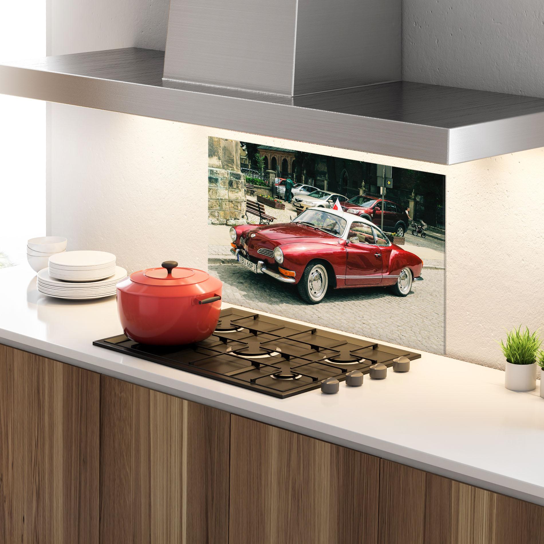 Panel Szklany do Kuchni Car Old Red mockup 4