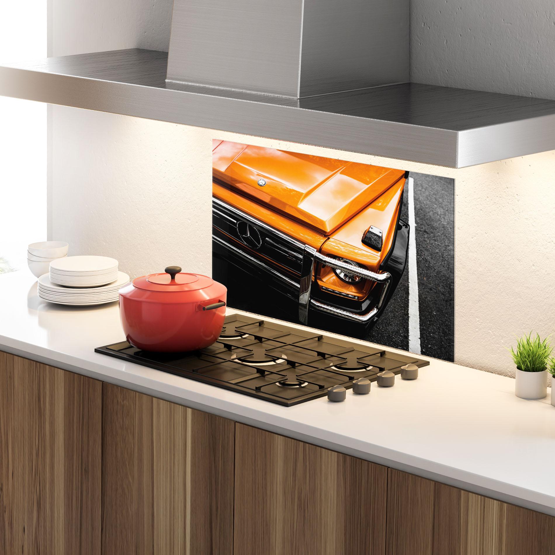 Panel Szklany do Kuchni Vintage Orange Car mockup 4