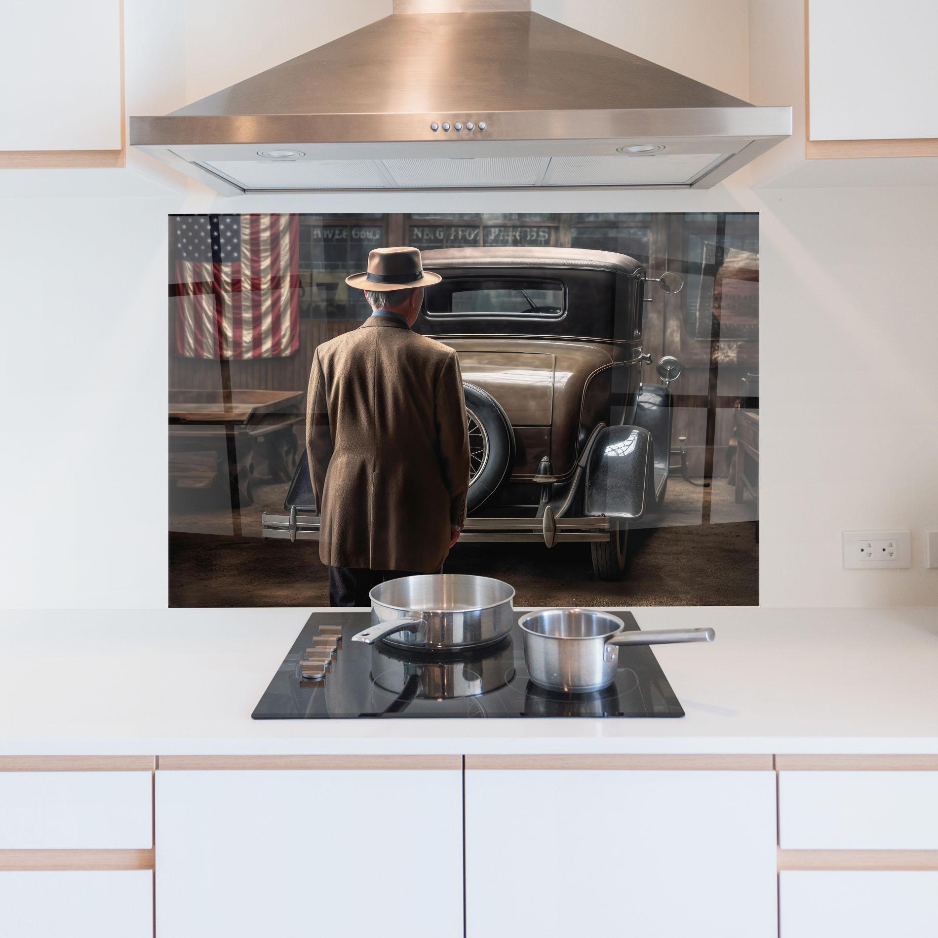 Panel Szklany do Kuchni American Vintage Car mockup 5