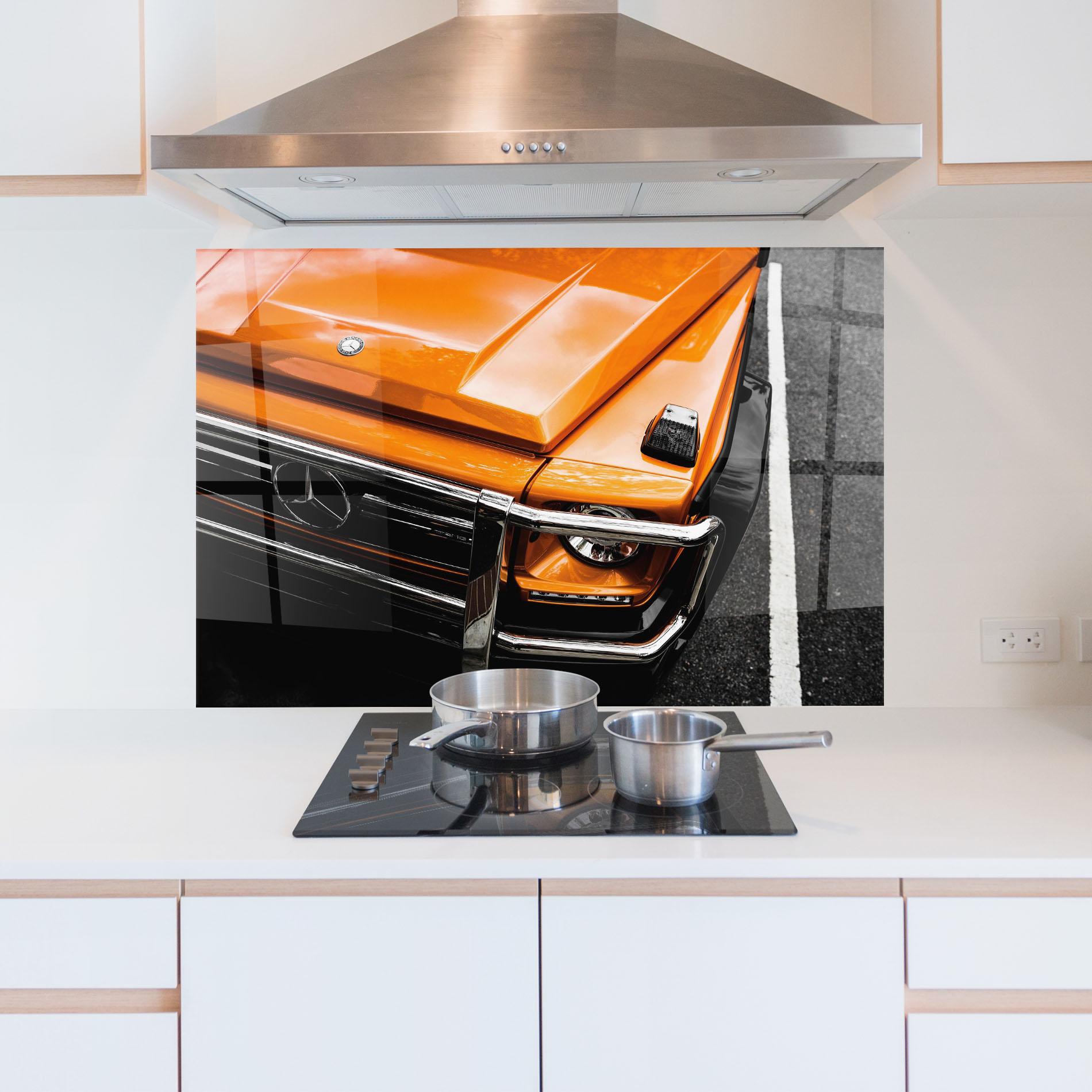 Panel Szklany do Kuchni Vintage Orange Car mockup 5