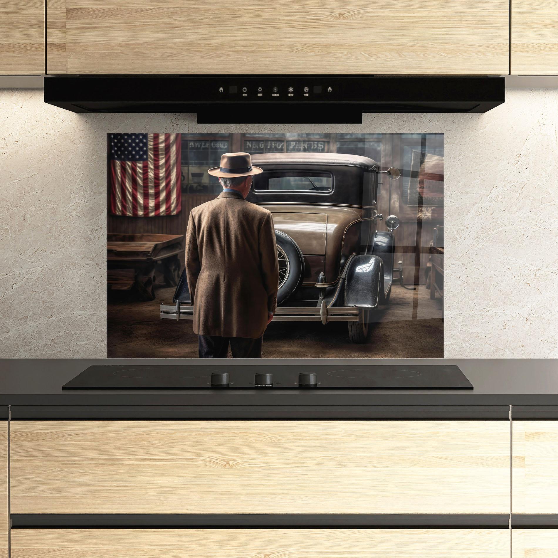 Panel Szklany do Kuchni American Vintage Car mockup 3