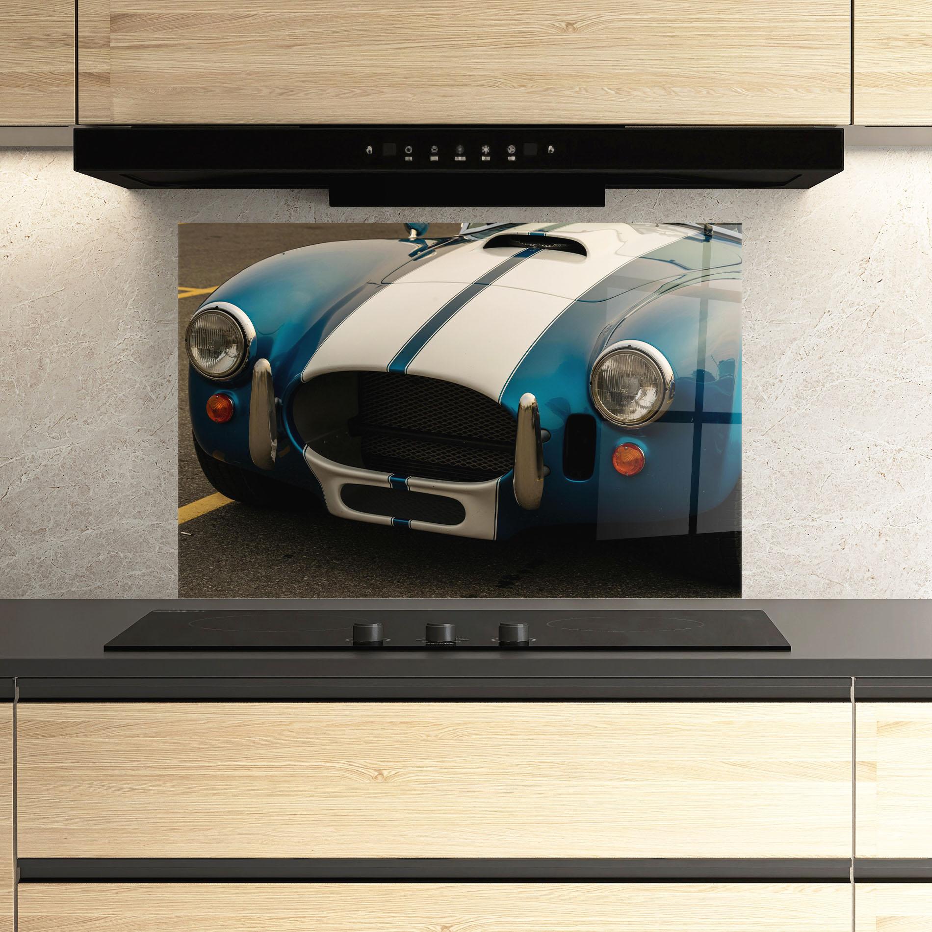 Panel Szklany do Kuchni Blue Vintage Car mockup 3