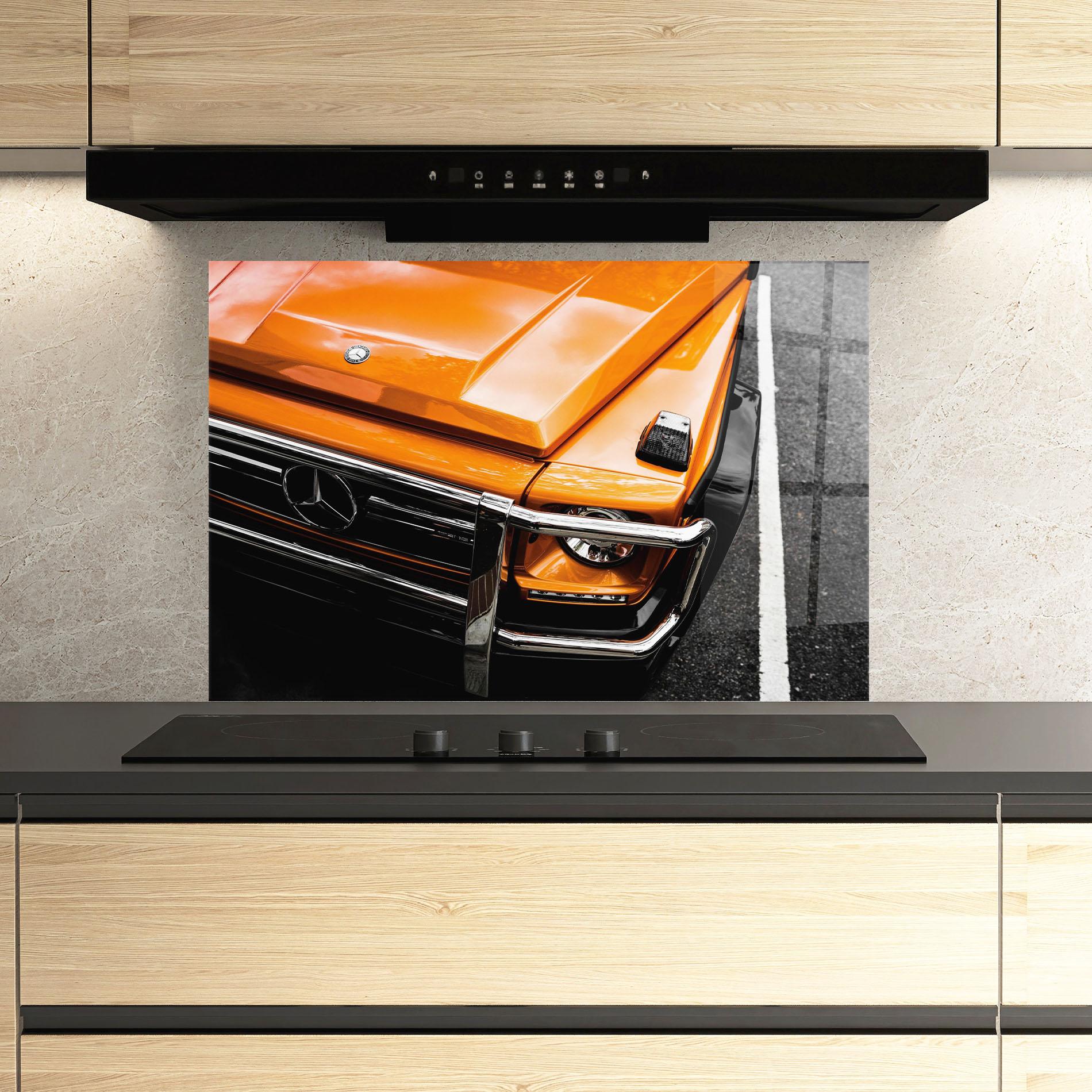 Panel Szklany do Kuchni Vintage Orange Car mockup 3