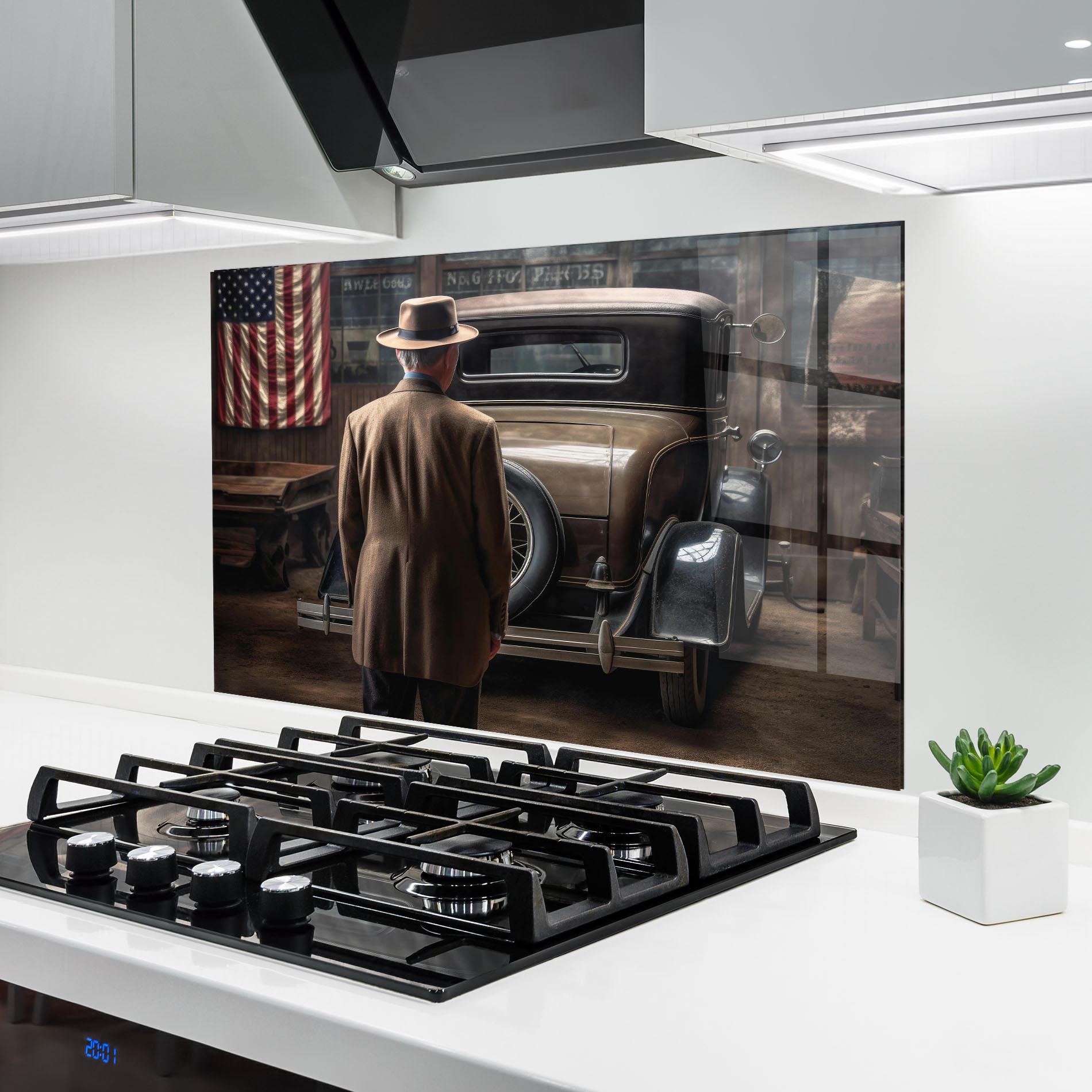 Panel Szklany do Kuchni American Vintage Car mockup 6